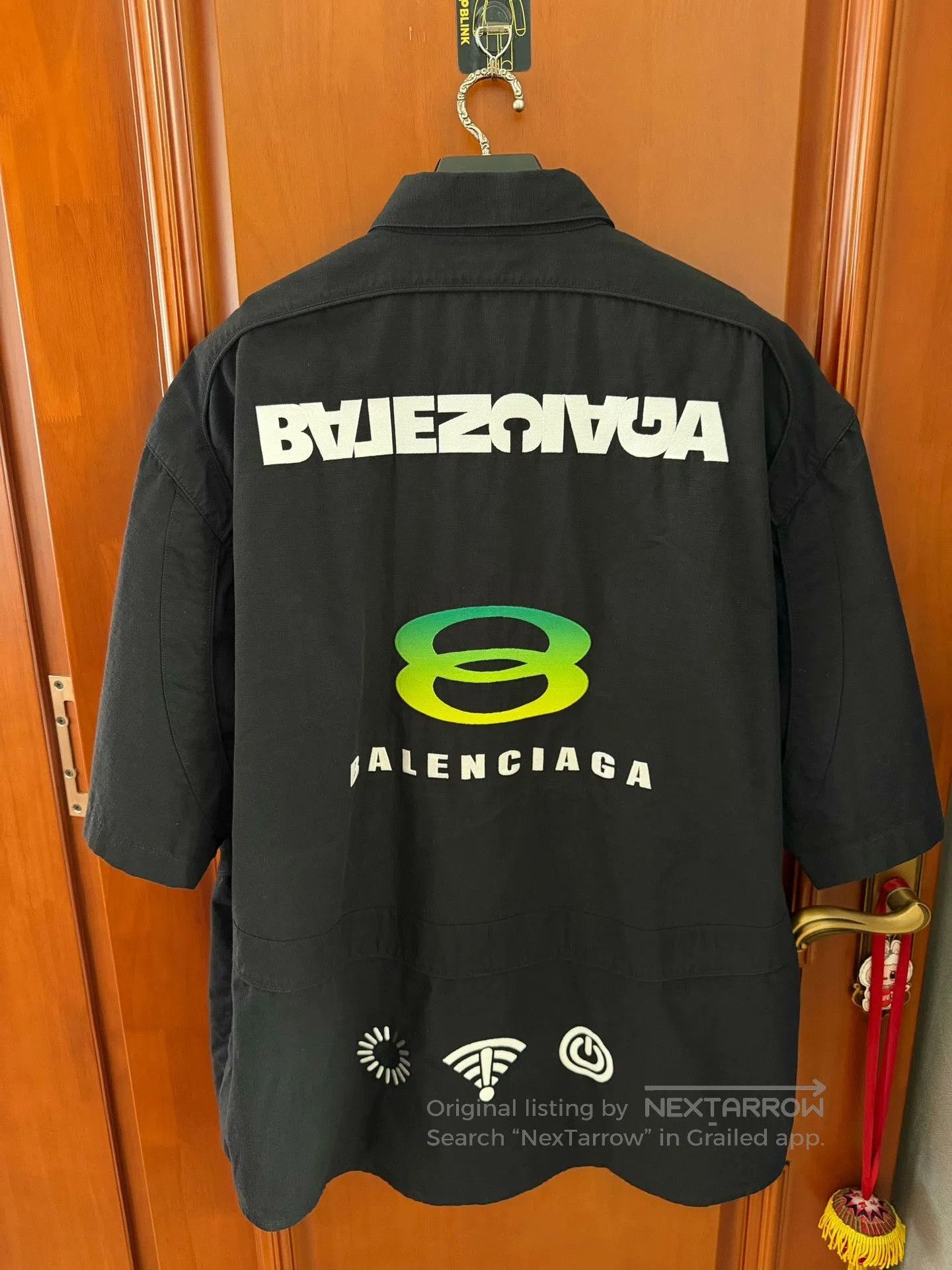 Balenciaga black embroidered logo short sleeve shirt. Size US M / EU 48-50 / 2 - 4 Thumbnail