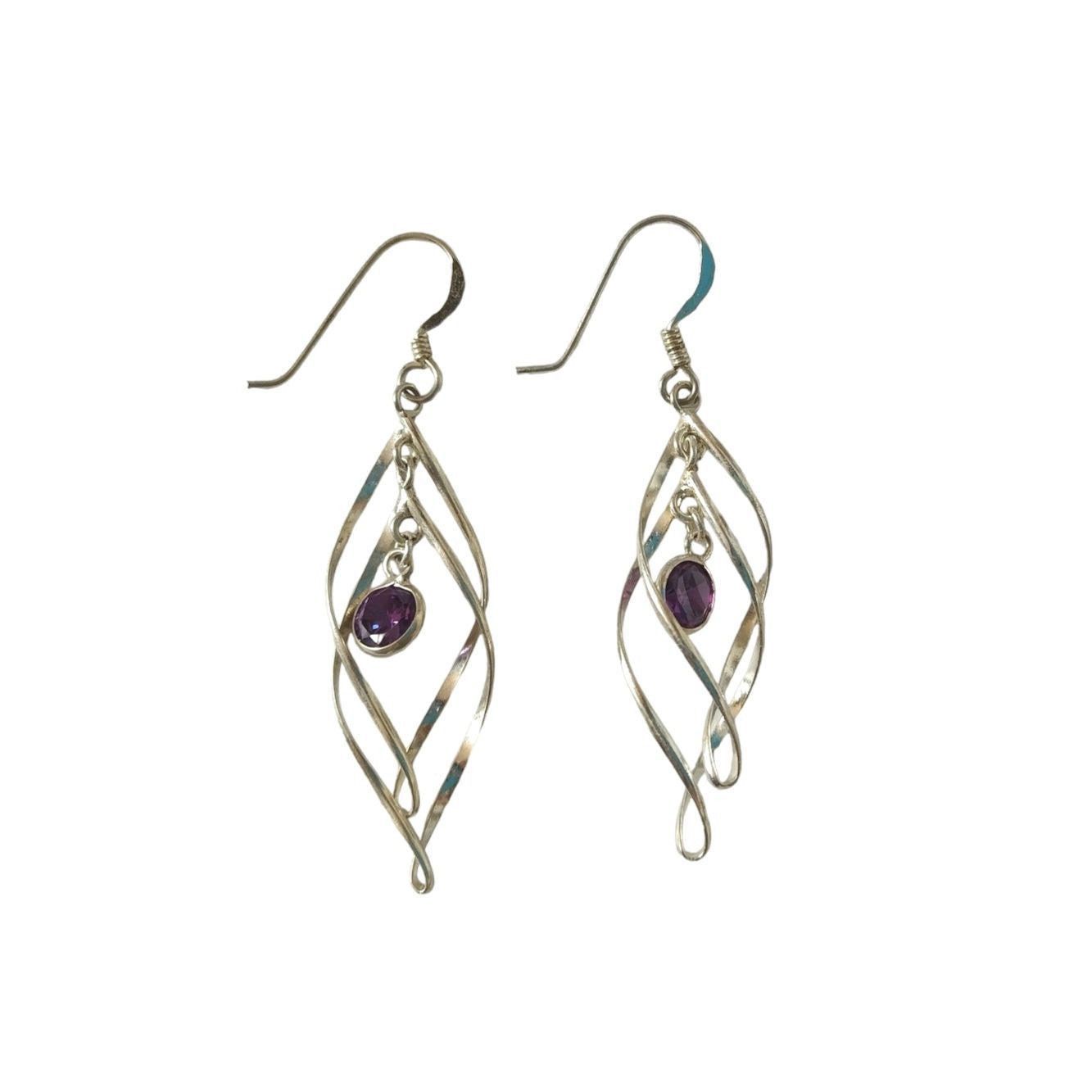 The Unbranded Brand MC Round Amethyst Dangle Earrings White Gold Sterling Silver Size ONE SIZE - 1 Preview
