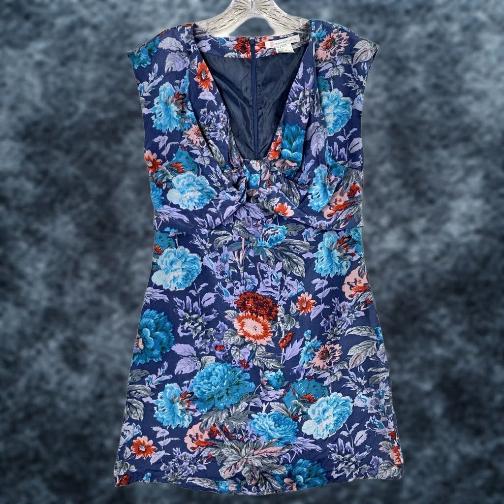 Paul & Joe Paul & Joe Sister Dress Womens 38 M/6 Blue Floral 100% Silk Deep V Neck Boho Sleeveless Knee Length Dress Mens Womens Girls Boys Size M / US 6-8 / IT 42-44 - 1 Thumbnail