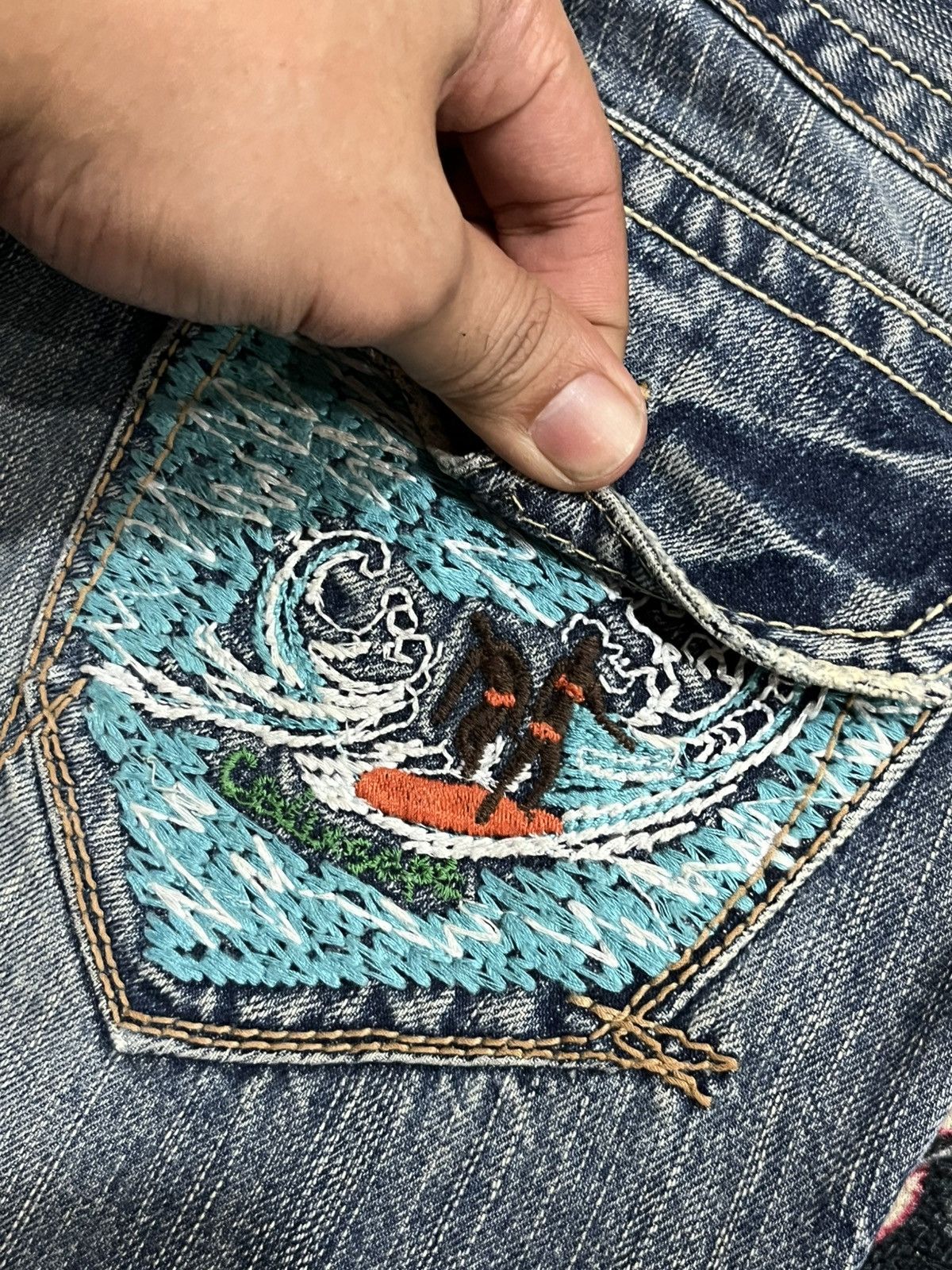 If Six Was Nine C Seventeen Cedi Sept Embroidery Pocket Distress Flare Jean Size 29" - 8 Thumbnail