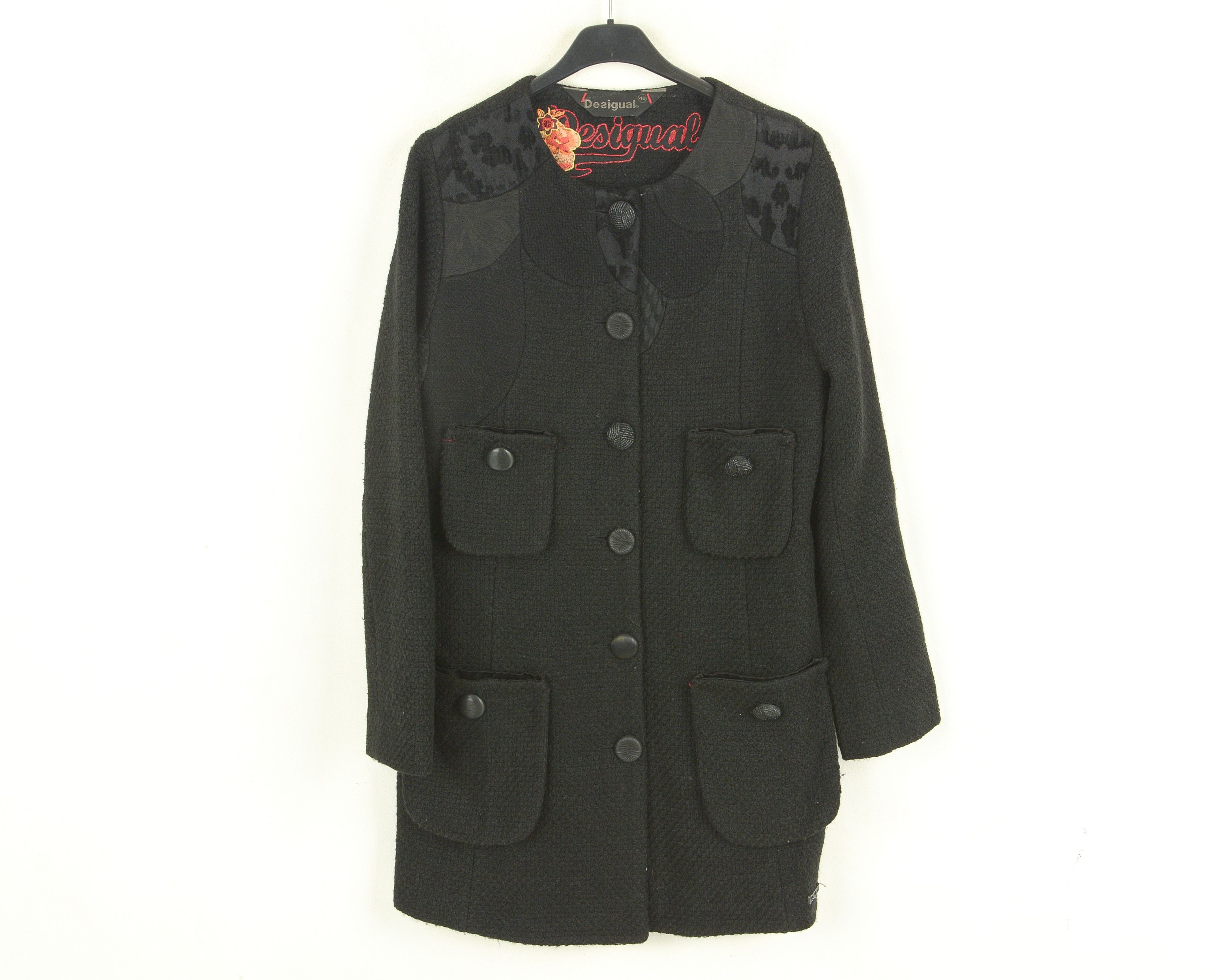 Desigual Womens M Jacket EU 40 Knit Coat US 8 Black Wool Cotton Size M / US 6-8 / IT 42-44 - 1 Thumbnail