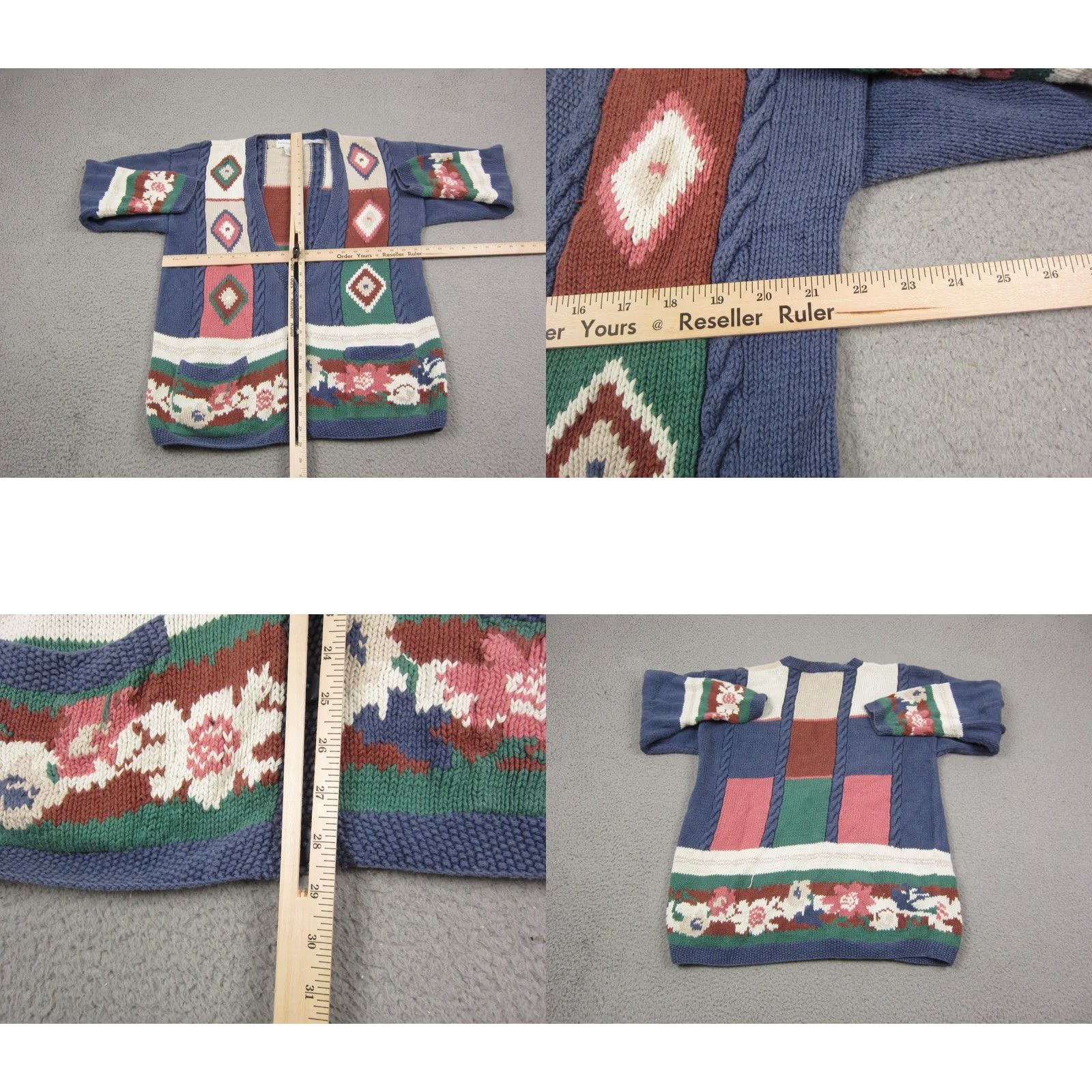 Vintage VINTAGE Paris Sports Club Cardigan Womens Large Blue Hand Knitted Floral 80s 90s Size M / US 6-8 / IT 42-44 - 8 Thumbnail
