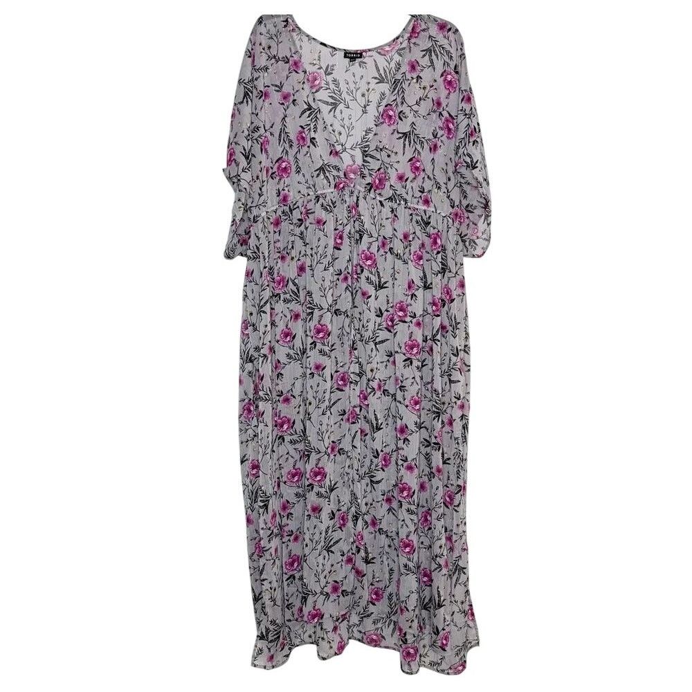 Torrid Torrid Kimono Grey Floral Lurex Duster Swim Cover Up 1/2 Size XXL / US 16-18 / IT 52-54 - 4 Thumbnail