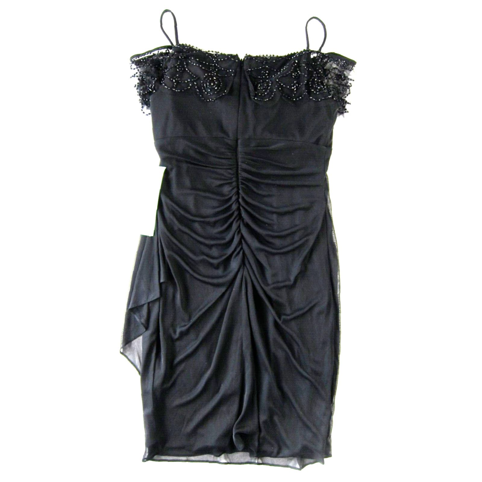 Vintage VINTAGE DJ-JAZ Black Beaded Cap Sleeve Ruched Stretch Formal Cocktail Party Dress 12 Size XL / US 12-14 / IT 48-50 - 2 Thumbnail