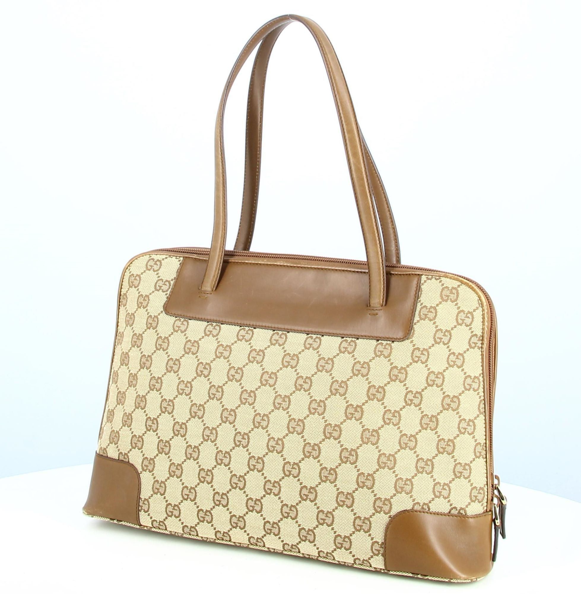 image of Gucci Beige Monogram Handbag in Brown, Women's