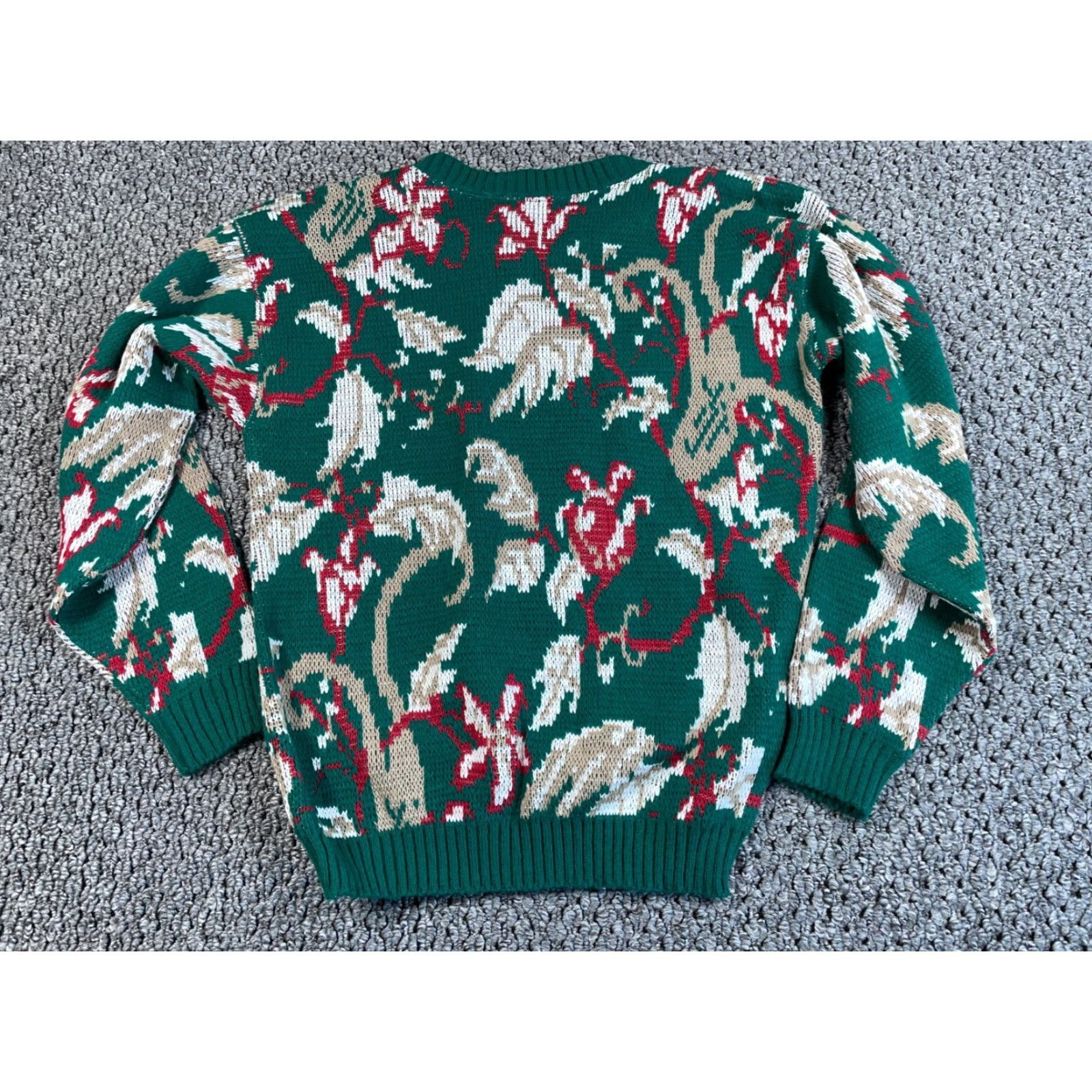 Blair VINTAGE Blair Women's Sweater 14 Medium Pullover Knit Floral Leaf Pattern Crew Neck Fall Winter Green Size M / US 6-8 / IT 42-44 - 2 Thumbnail