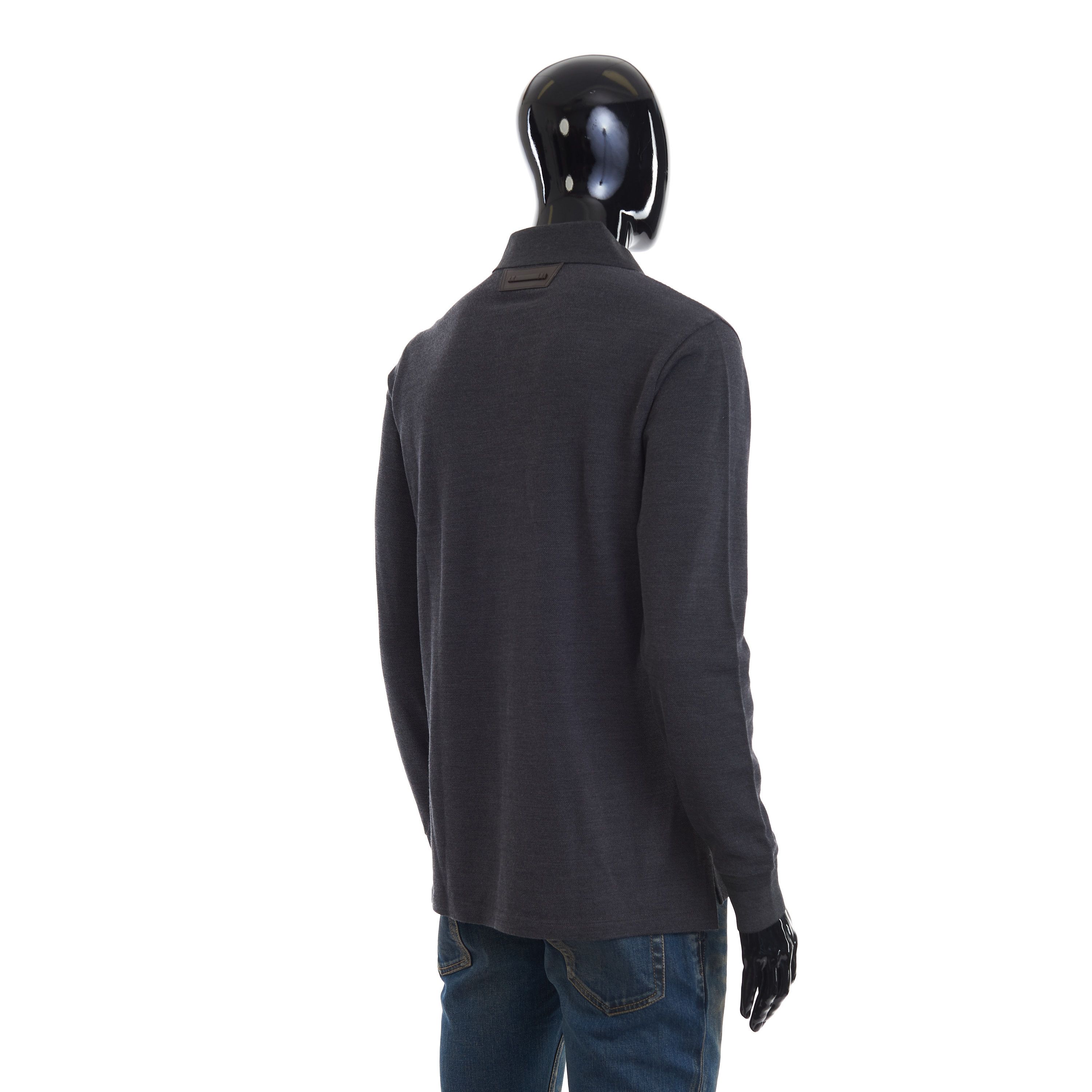 Berluti Longsleeve Polo With Leather Detail, Mulberry Silk & Wool Size US M / EU 48-50 / 2 - 7 Thumbnail