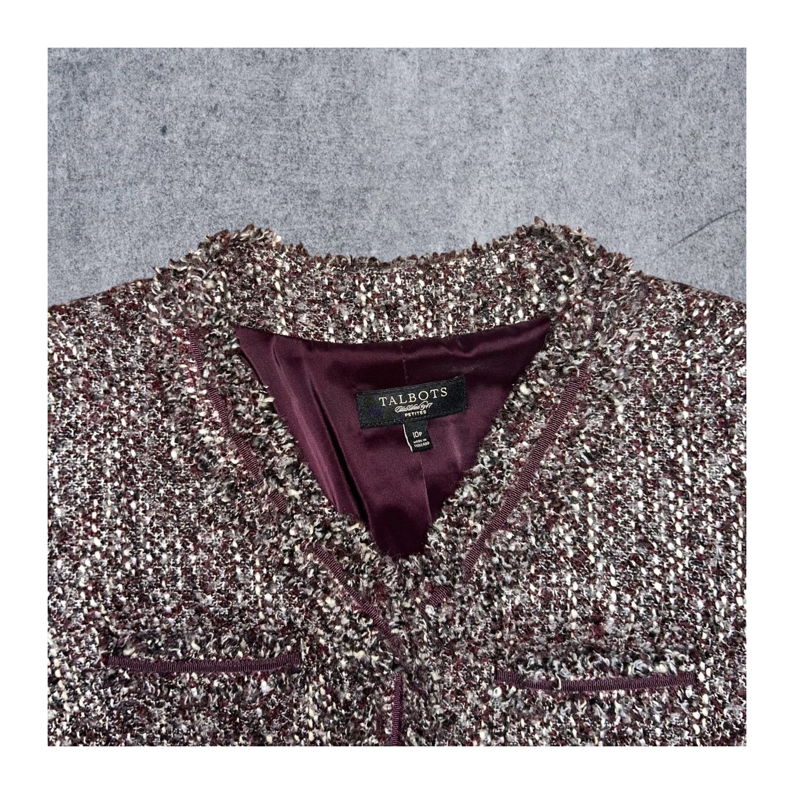 Vintage Talbots Petites Blazer Women 10p Maroon Tweed Boucle Knit Lo Size US XXS / EU 40 - 5 Thumbnail