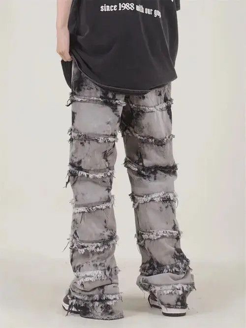 Jean Striped Tassel Frayed Straight Baggy Jeans Size US 32 / EU 48 - 3 Thumbnail