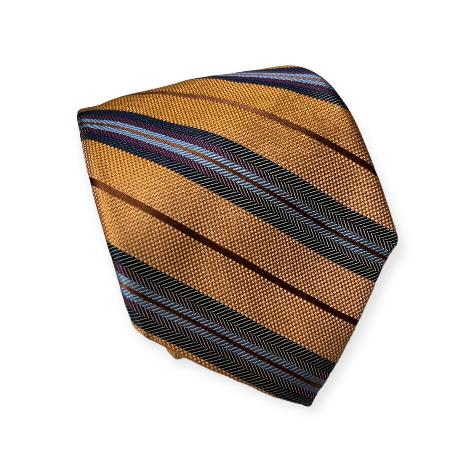 Peter Millar Peter Millar Yellow Orange Blue Striped 100% Silk Tie Size ONE SIZE - 1 Thumbnail
