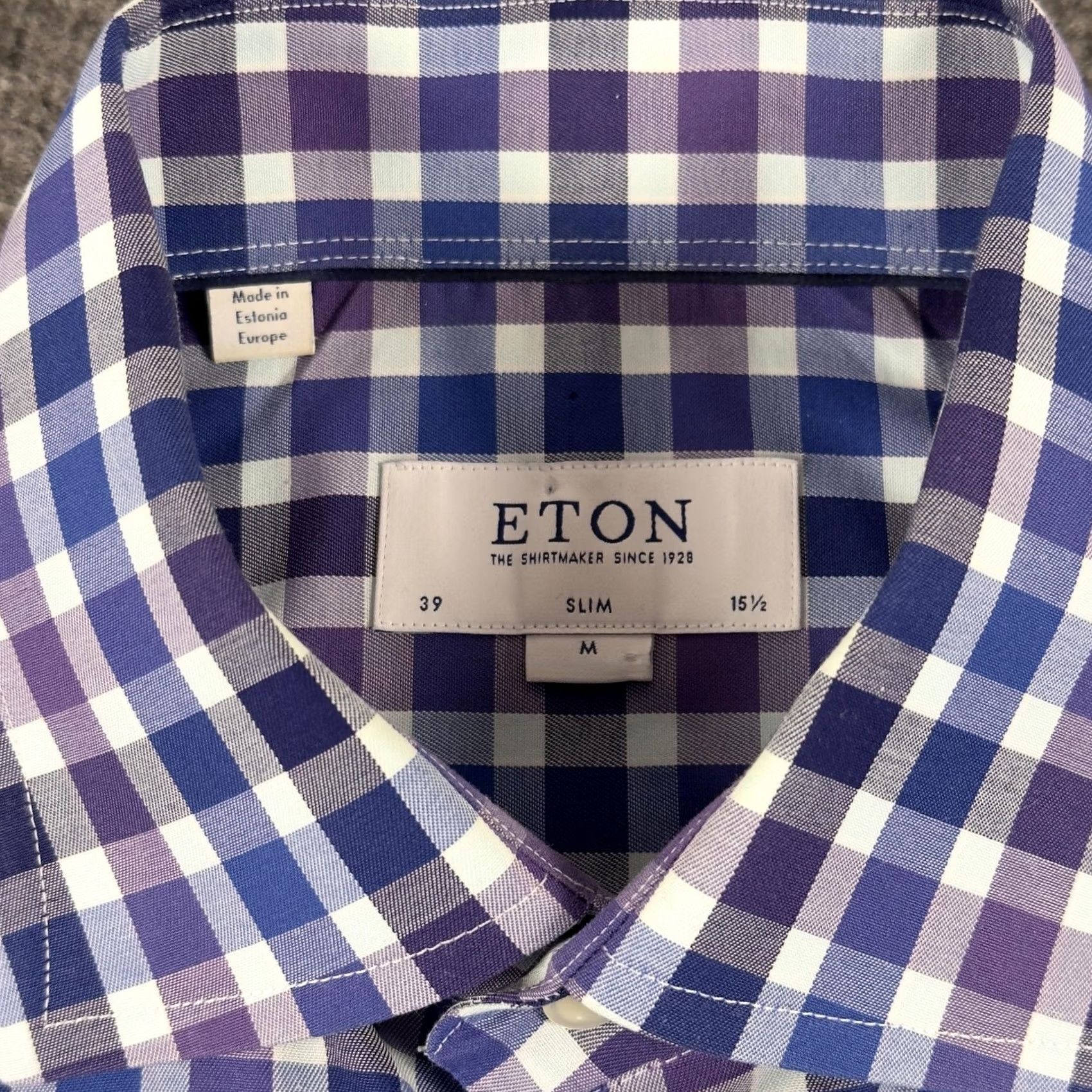 Eton Eton Dress Shirt Mens 39 15.5 Blue Gingham Slim Fit Long Sleeve Cotton Size 40R - 2 Thumbnail