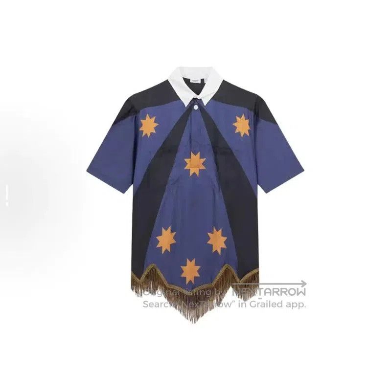 Burberry Burberry Oversized Blue Silk Polo with Fringes. Size US M / EU 48-50 / 2 - 1 Thumbnail