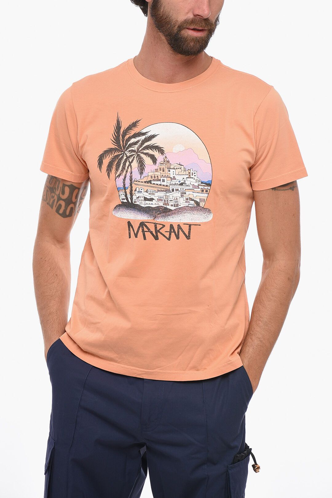 image of Isabel Marant Og1Mm0424 Crewneck Zafferh Printed T-Shirt In Orange, Men's (Size Small)