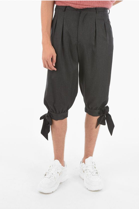 Maison Margiela o1y1124 Double Pleat Cropped Pant With Bow Hem In Grey Size US 32 / EU 48 - 1 Thumbnail