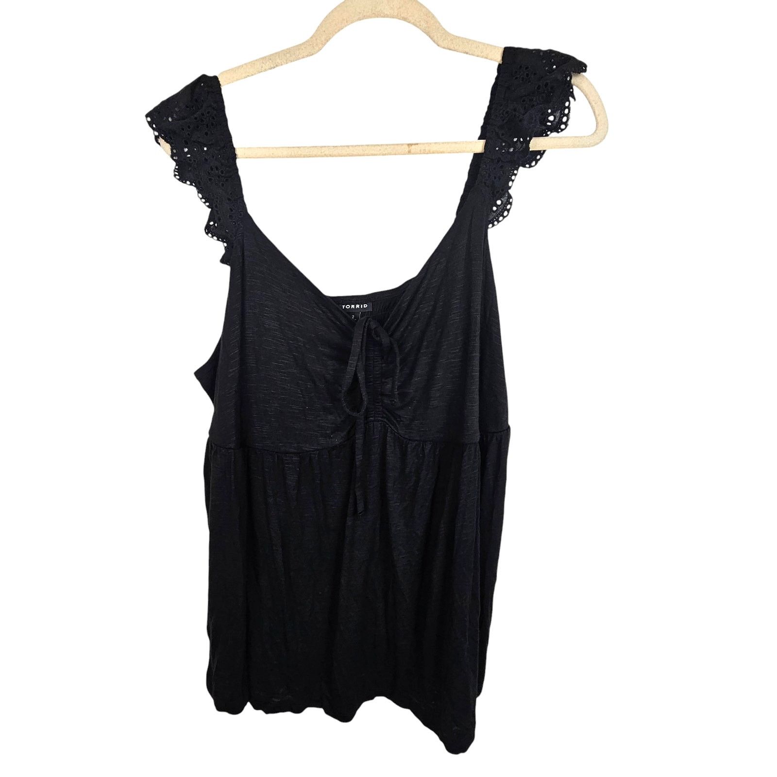 Corridor Torrid Babydoll Tank Sweetheart Ruffle Eyelet Tie Front Slub Size XXL / US 16-18 / IT 52-54 - 3 Thumbnail