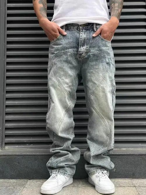 image of Street 90's Hiphop Washed Skateboard Hip-Hop Jeans in Light Blue, Men's (Size 32)