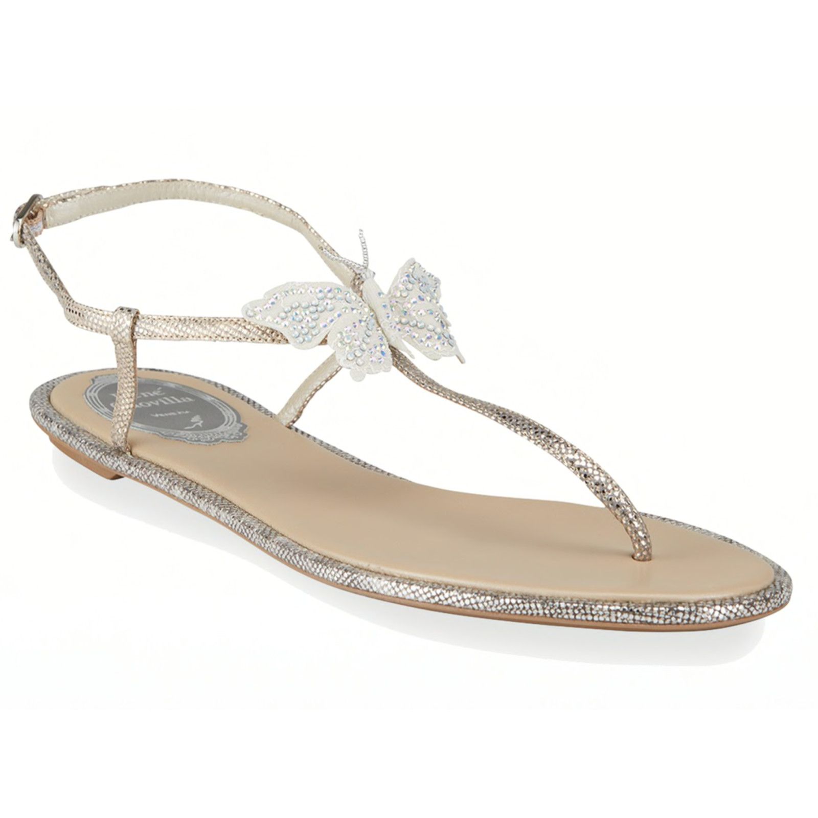 Rene Caovilla Blush Lizard Butterfly Strass Flat Thong Ankle