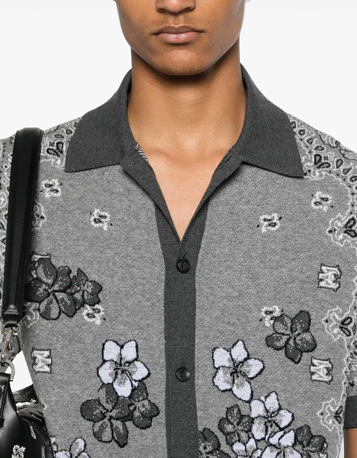 Amiri Amiri Black Bandana Floral Polo Shirt Size US L / EU 52-54 / 3 - 5 Thumbnail