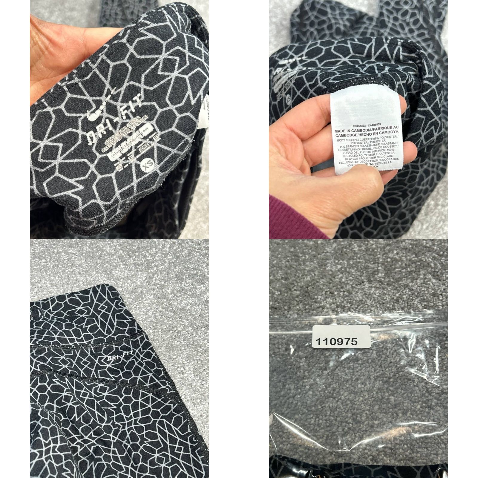 Nike Nike Leggings Womens XS Black Dri Fit Geometric Print Logo Stretch Low Rise Size 26" / US 2 / IT 38 - 8 Thumbnail