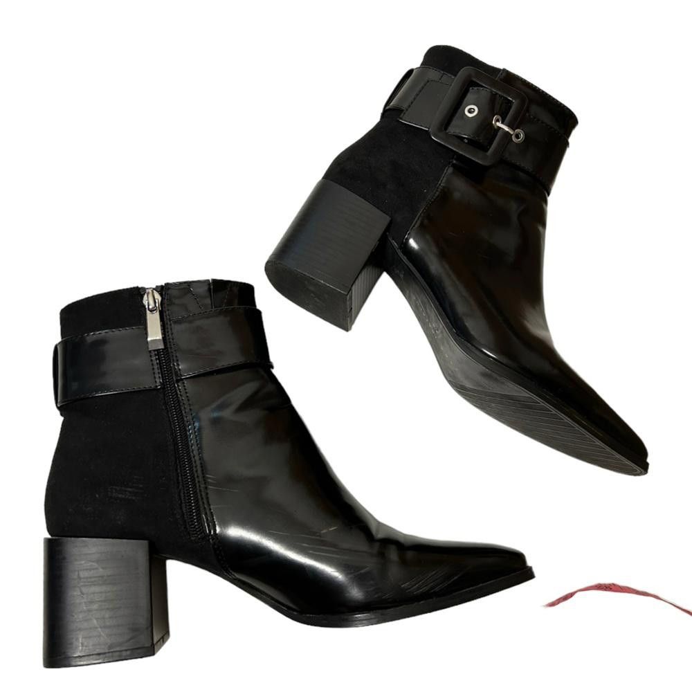 Zara Zara l Leather Suede Buckle Heeled Booties Size 9/40 Size US 9 / IT 39 - 4 Thumbnail