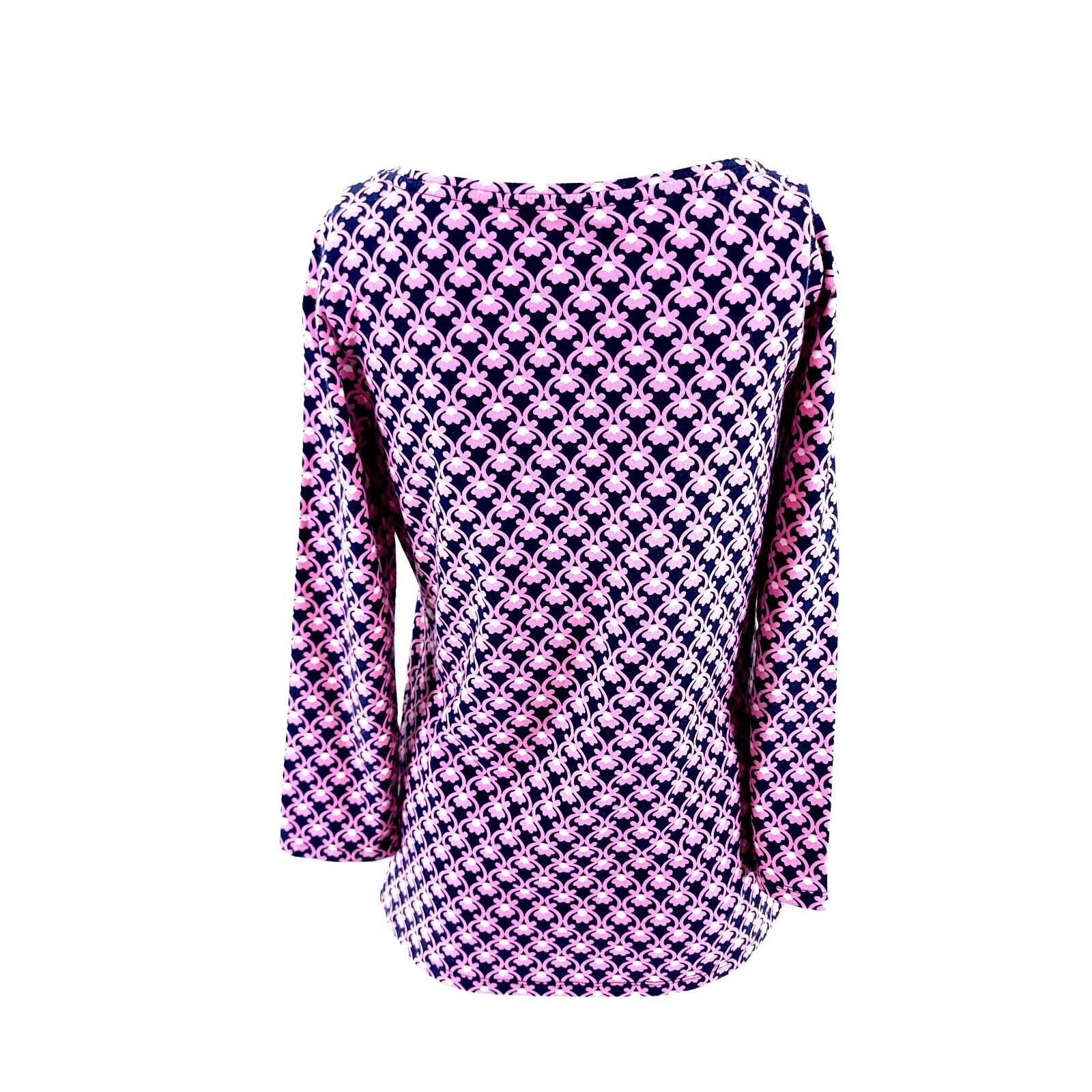 Talbots Talbots Tee XS Pink Blue Floral Geometric 3/4 Sleeve Cotton Size XS / US 0-2 / IT 36-38 - 3 Thumbnail