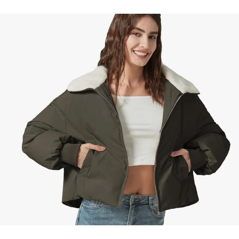 The Unbranded Brand Women's Winter Down Puffer Jacket Cropped SIZE MEDIUM Size L / US 10 / IT 46 - 1 Thumbnail