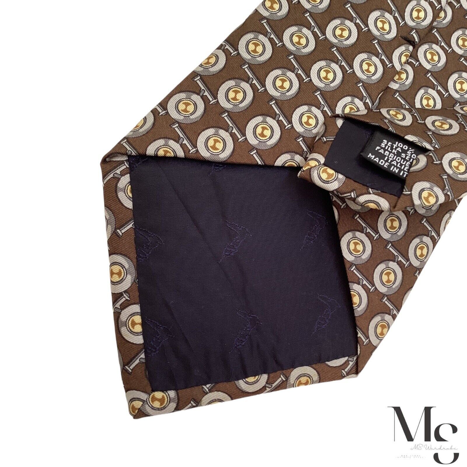 Trussardi TRUSSARDI Brown Novelty Luxury Designer Silk Tie Italy W: 3. Size ONE SIZE - 6 Thumbnail