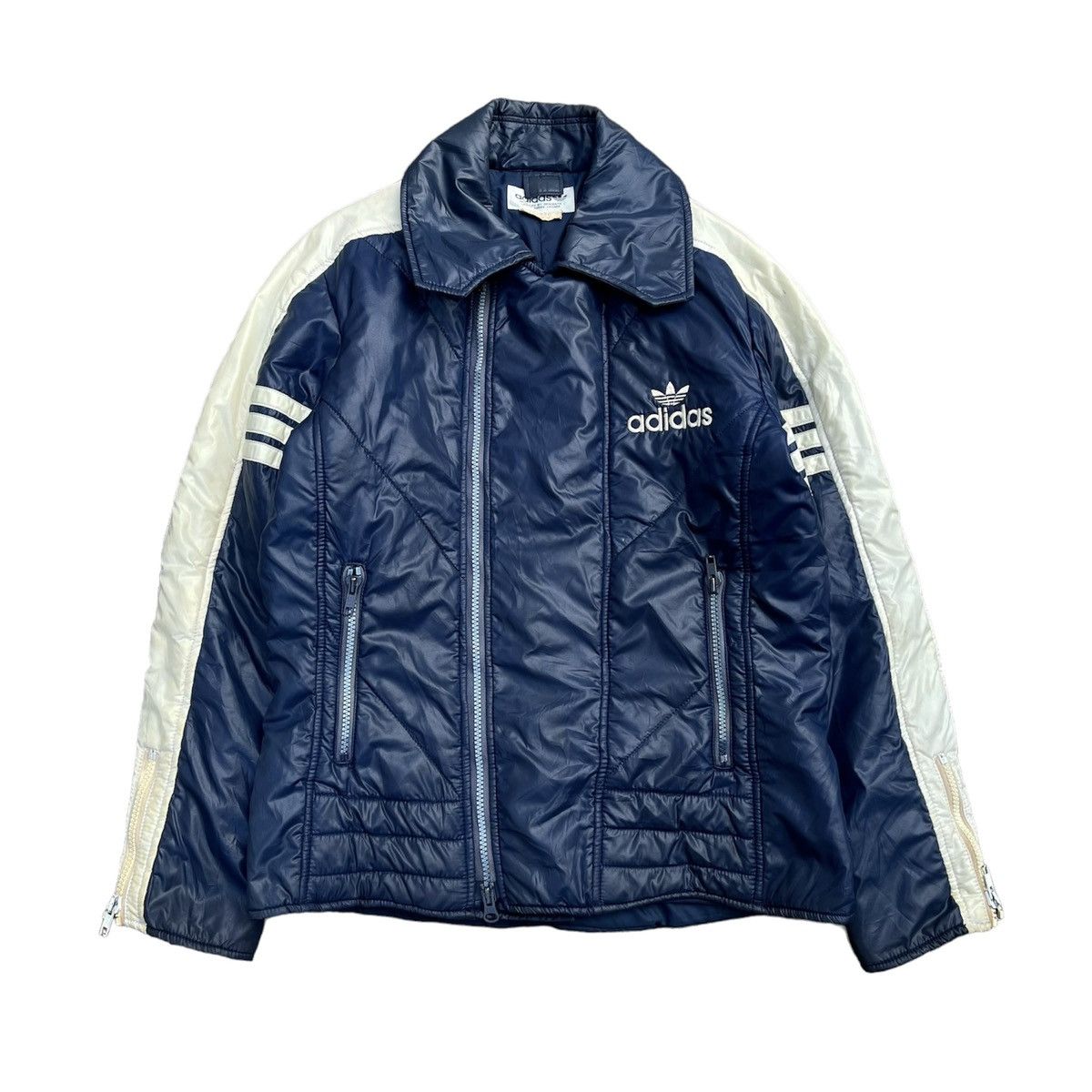Adidas × Descente × Vintage 70s Adidas Descente 3 Striped Blue Bikers Jacket Size US M / EU 48-50 / 2 - 1 Thumbnail