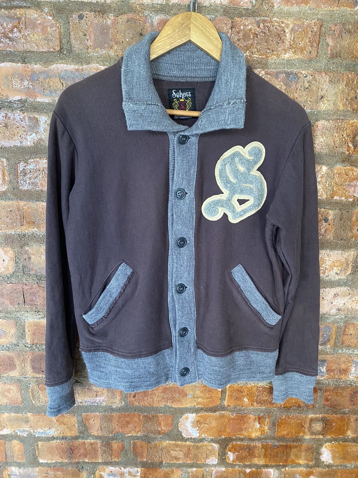 Japanese Brand × Schott 1990s Schott ''S" Patch knit heavy cardigan Size US S / EU 44-46 / 1 - 2 Thumbnail
