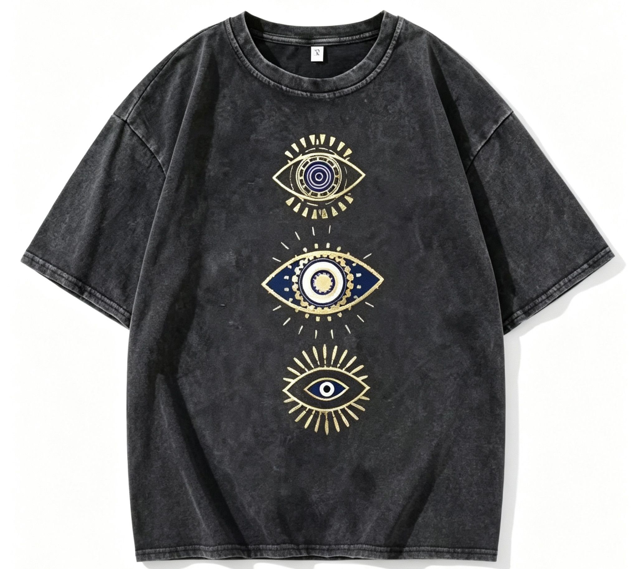 Japanese Brand Y2K Vintage Retro Gothic 3 Gold Evil Eyes Washed T-Shirt Size US L / EU 52-54 / 3 - 1 Thumbnail