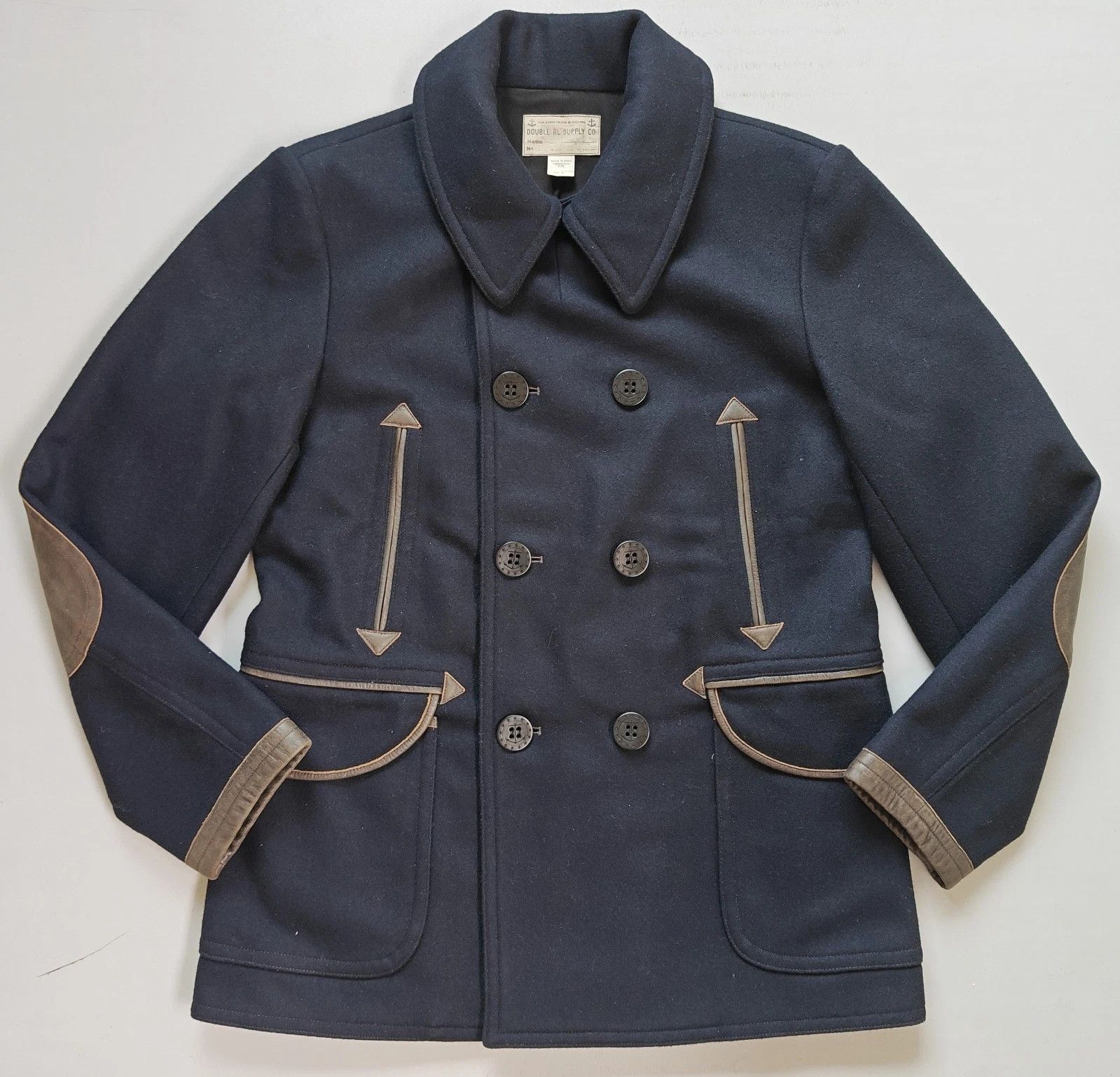 RRL Ralph Lauren Double RL Leather-Trim Peacoat FTP / 9505 Size US M / EU 48-50 / 2 - 1 Thumbnail