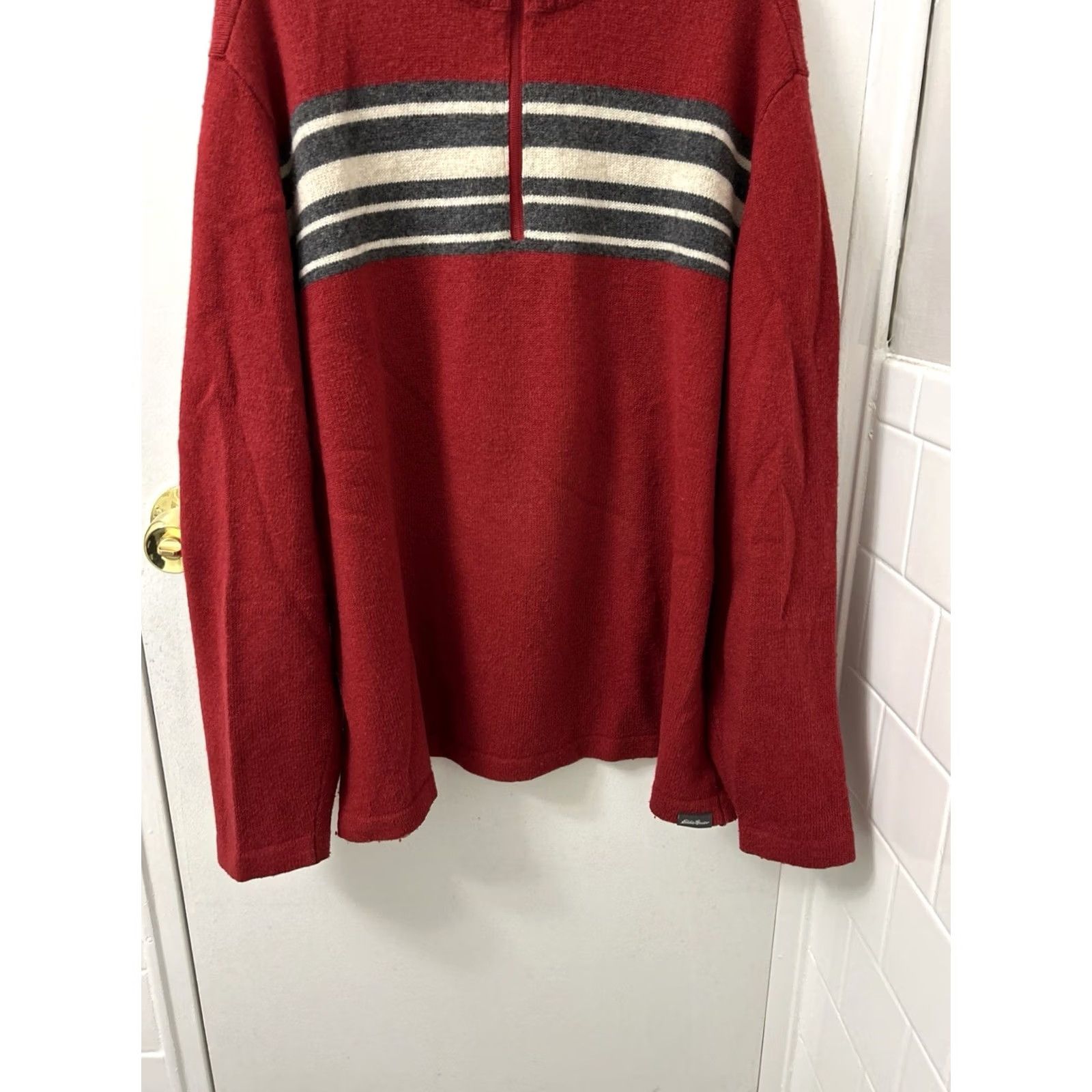 Eddie Bauer Eddie Bauer Sweater Mens XL Red Striped 1/4 Zip Wool Blend Pullover Long Sleeve Size US XL / EU 56 / 4 - 3 Thumbnail