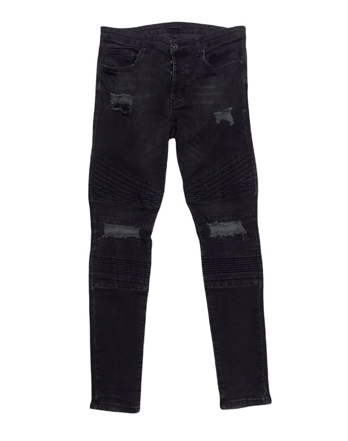 Zara Zara Biker Distressed Black Denim Size US 31 - 2 Thumbnail
