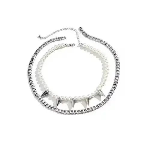 Japanese Brand Imitation Pearl Beads Chain Spikes Short Choker Necklace Men Size ONE SIZE - 2 Thumbnail