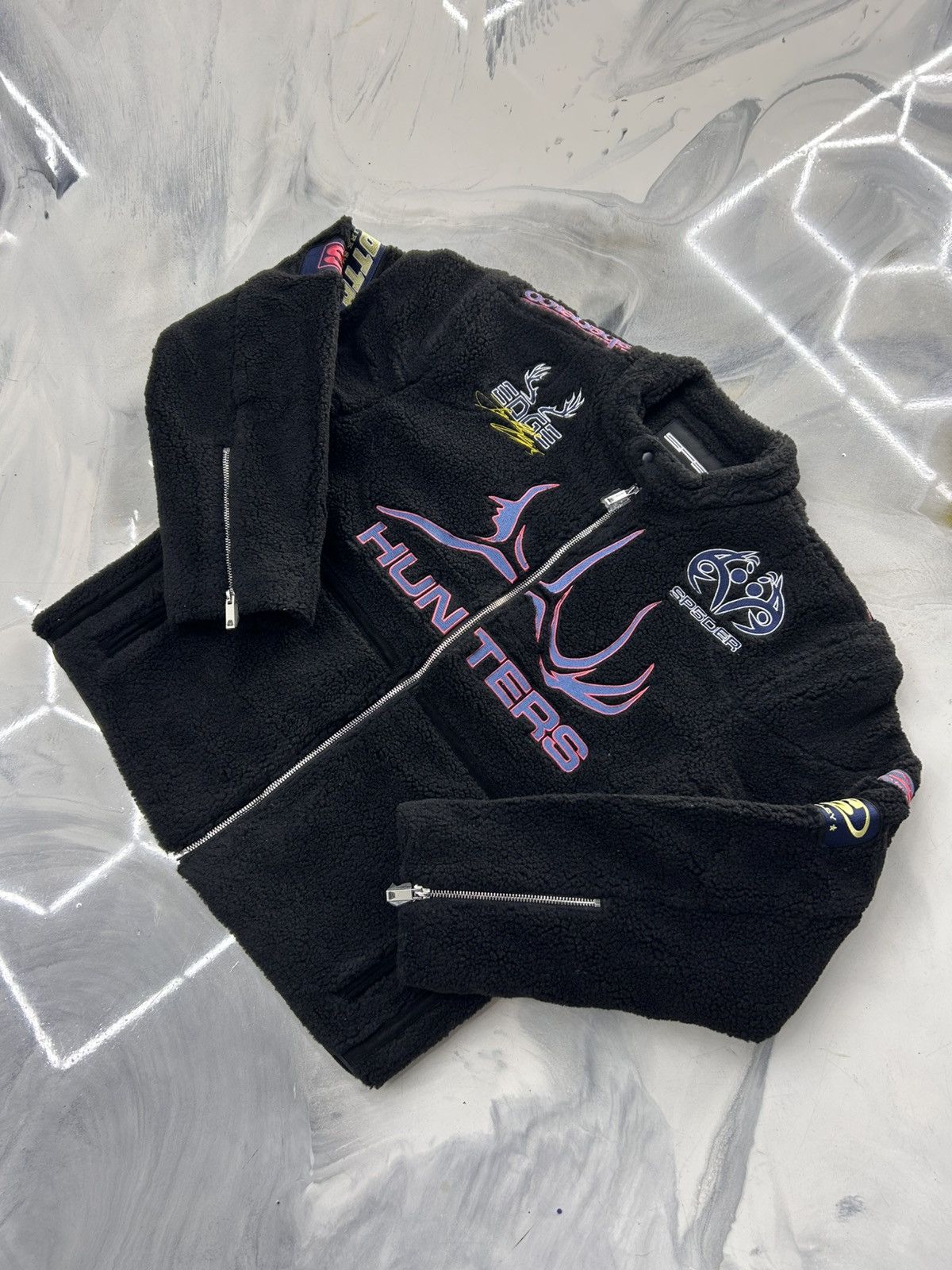 Sp5der Sp5der Black Sherpa Hunter Moto Jacket Zip Up Size M Size US M / EU 48-50 / 2 - 3 Thumbnail