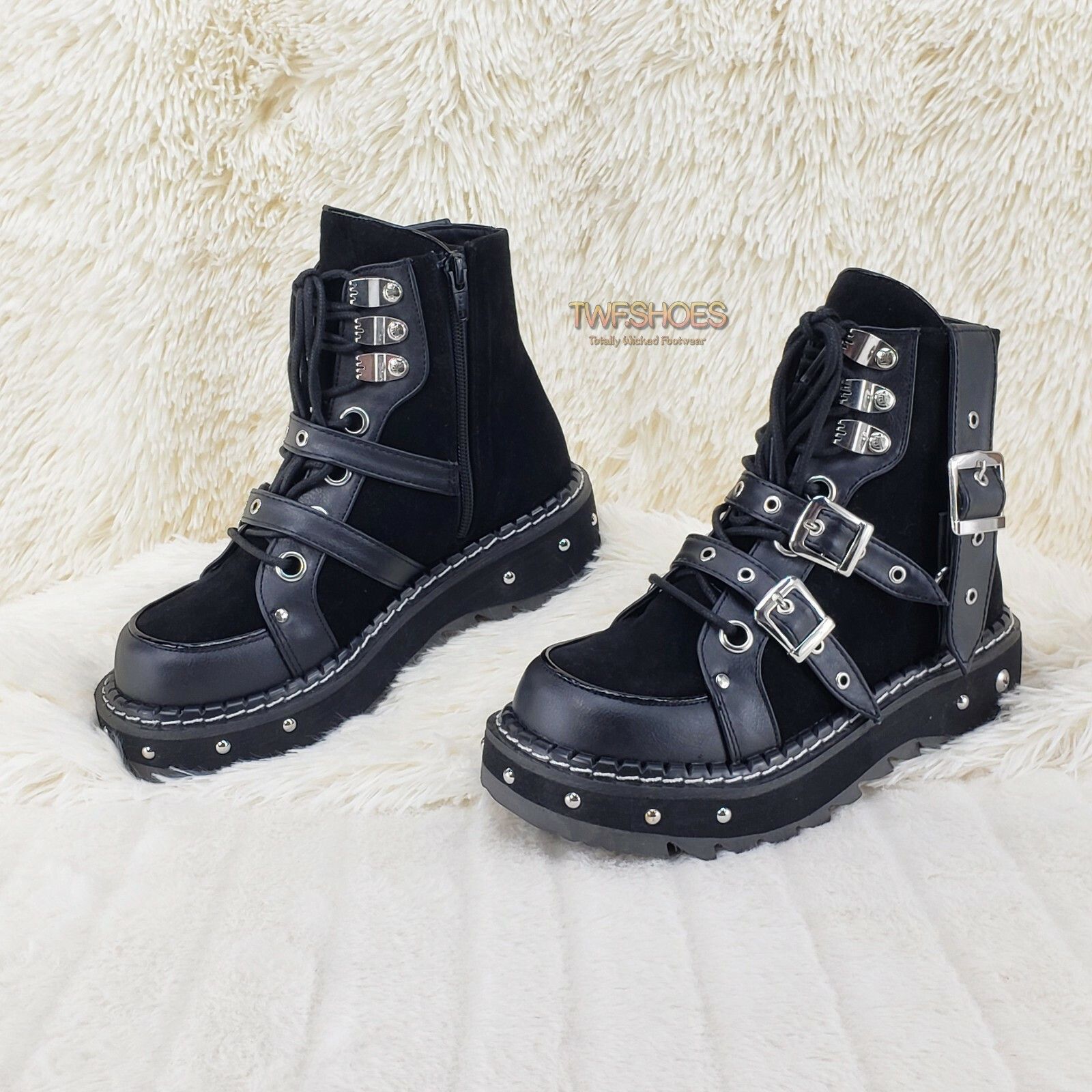 Demonia Cult DEMONIA Emily 278 Black 1.25" Studded Platform Multi Strap Size US 7 / IT 37 - 1 Thumbnail