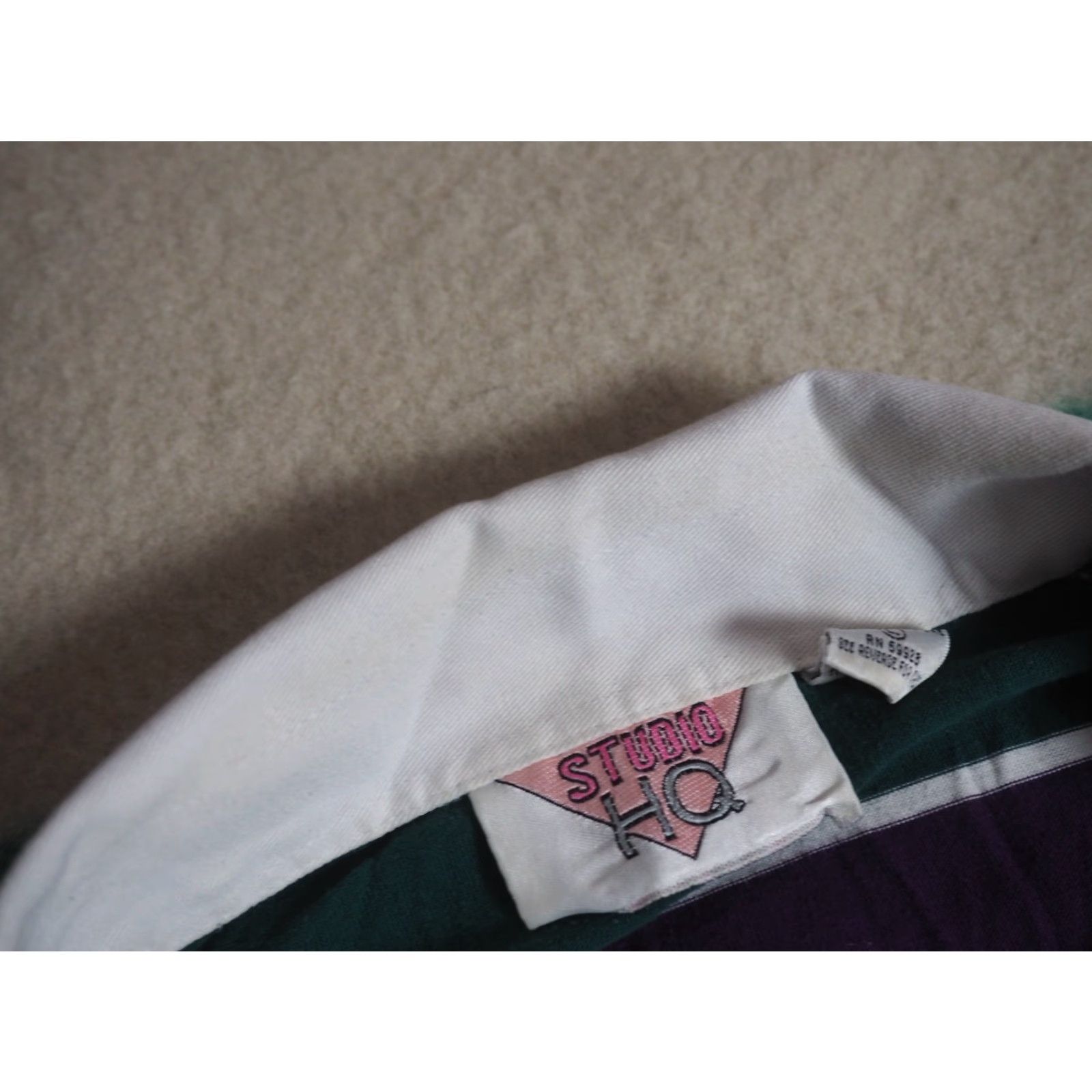 Vintage VINTAGE Studio HQ Rugby Shirt L Mens Green Decade 1990s Striped L/S Polo Cotton Blend Size US L / EU 52-54 / 3 - 7 Thumbnail