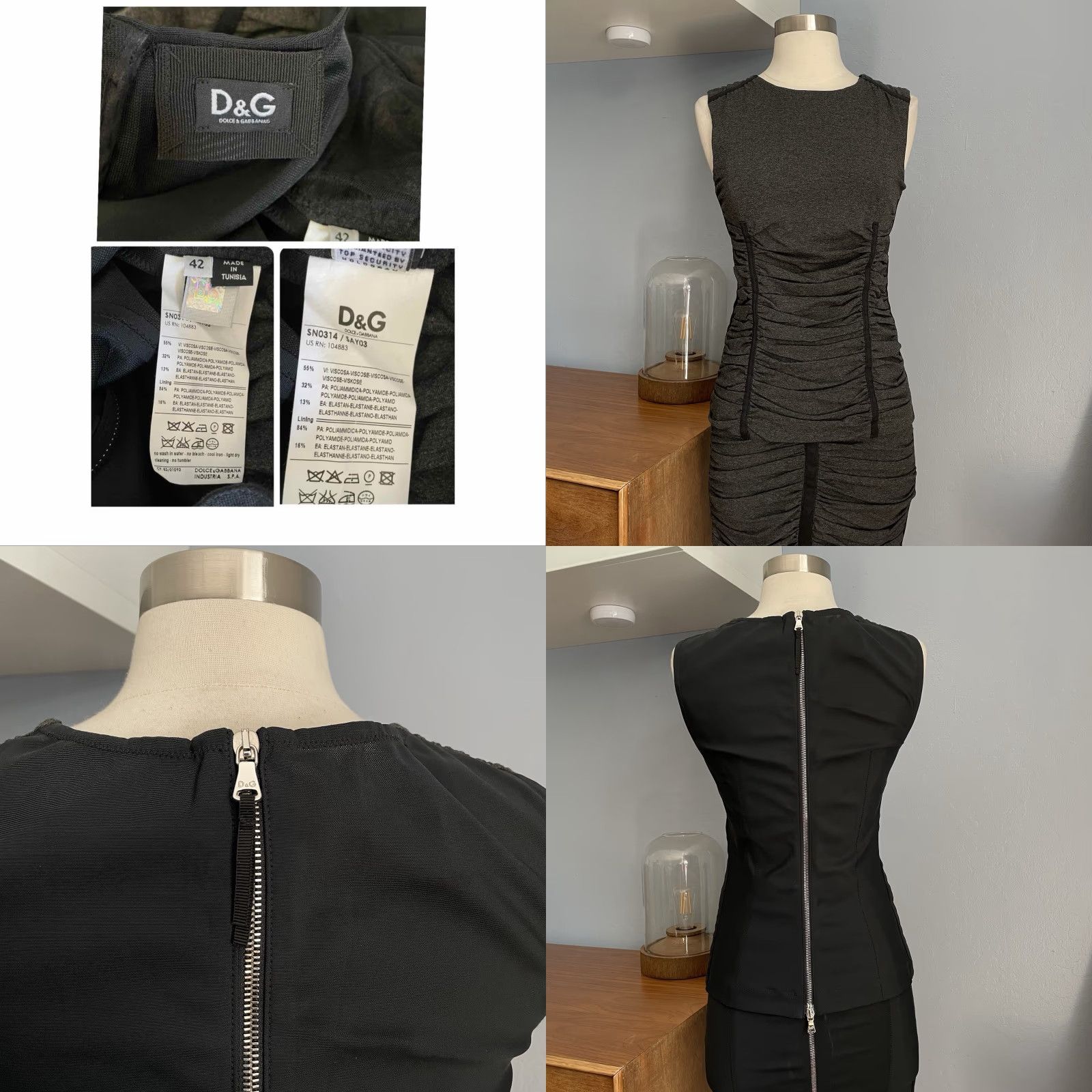 Dolce & Gabbana VINTAGE Dolce&Gabbana Grey Black Ruched Top Skirt Set 2 Piece Women Size S 38/40 Bodycon Y2K Size S / US 4 / IT 40 - 8 Thumbnail