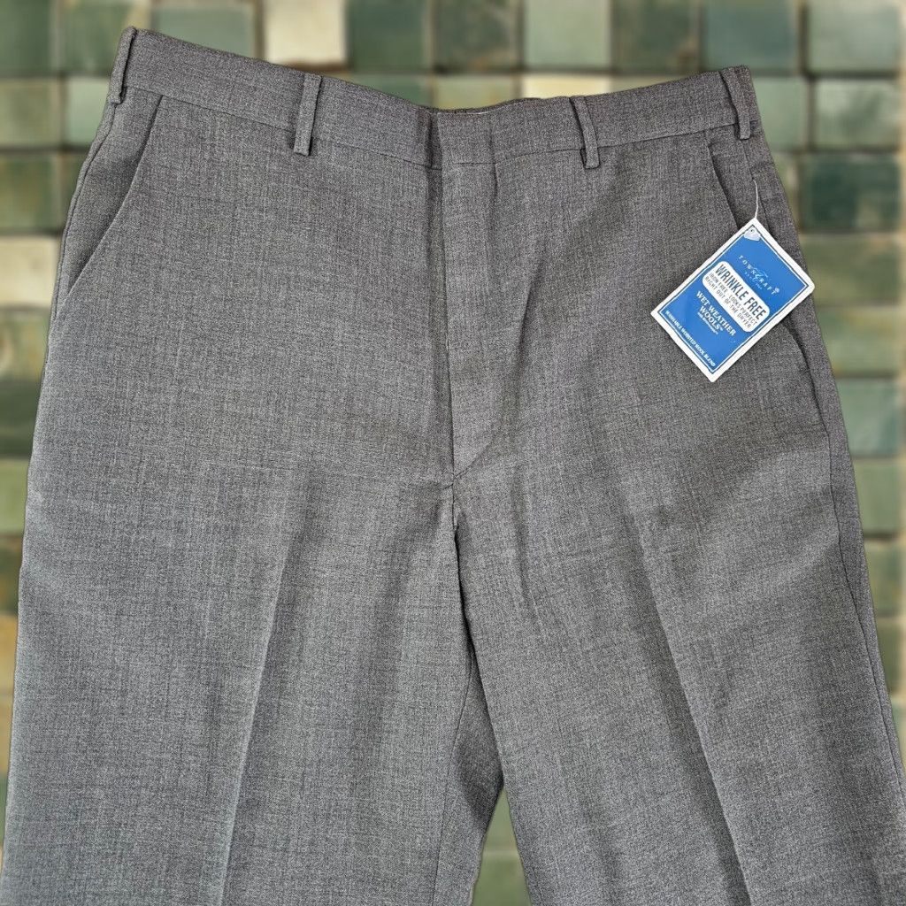 Vintage Towncraft Dress Pants Mens 35x32 Wool Blend Wrinkle Resistant Flat Front Trousers Gray Size US 35 - 1 Thumbnail