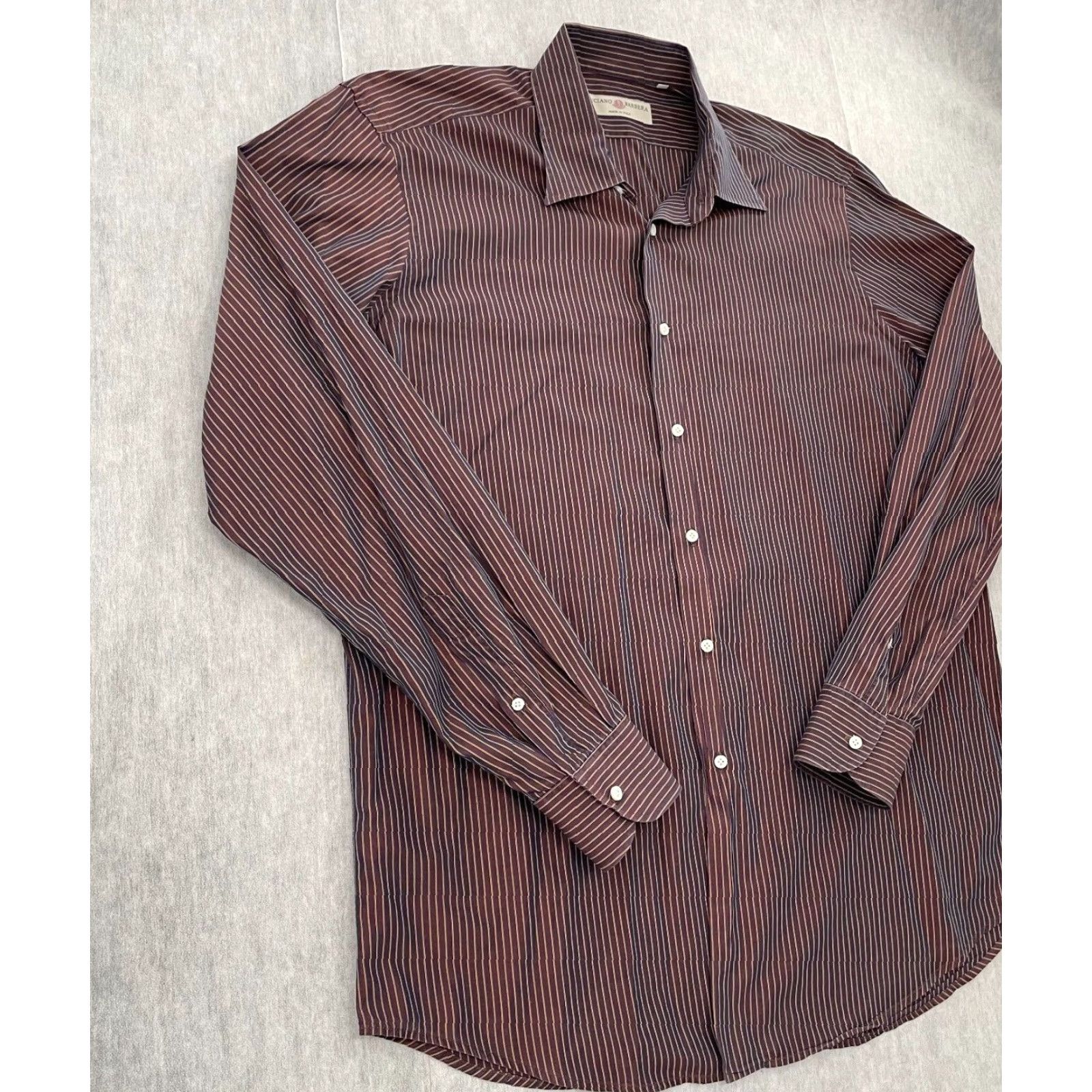 Vintage VINTAGE Luciano Barbera Shirt Mens XL Long Sleeve Button Up Striped Purple Italy Designer Size US XL / EU 56 / 4 - 5 Thumbnail