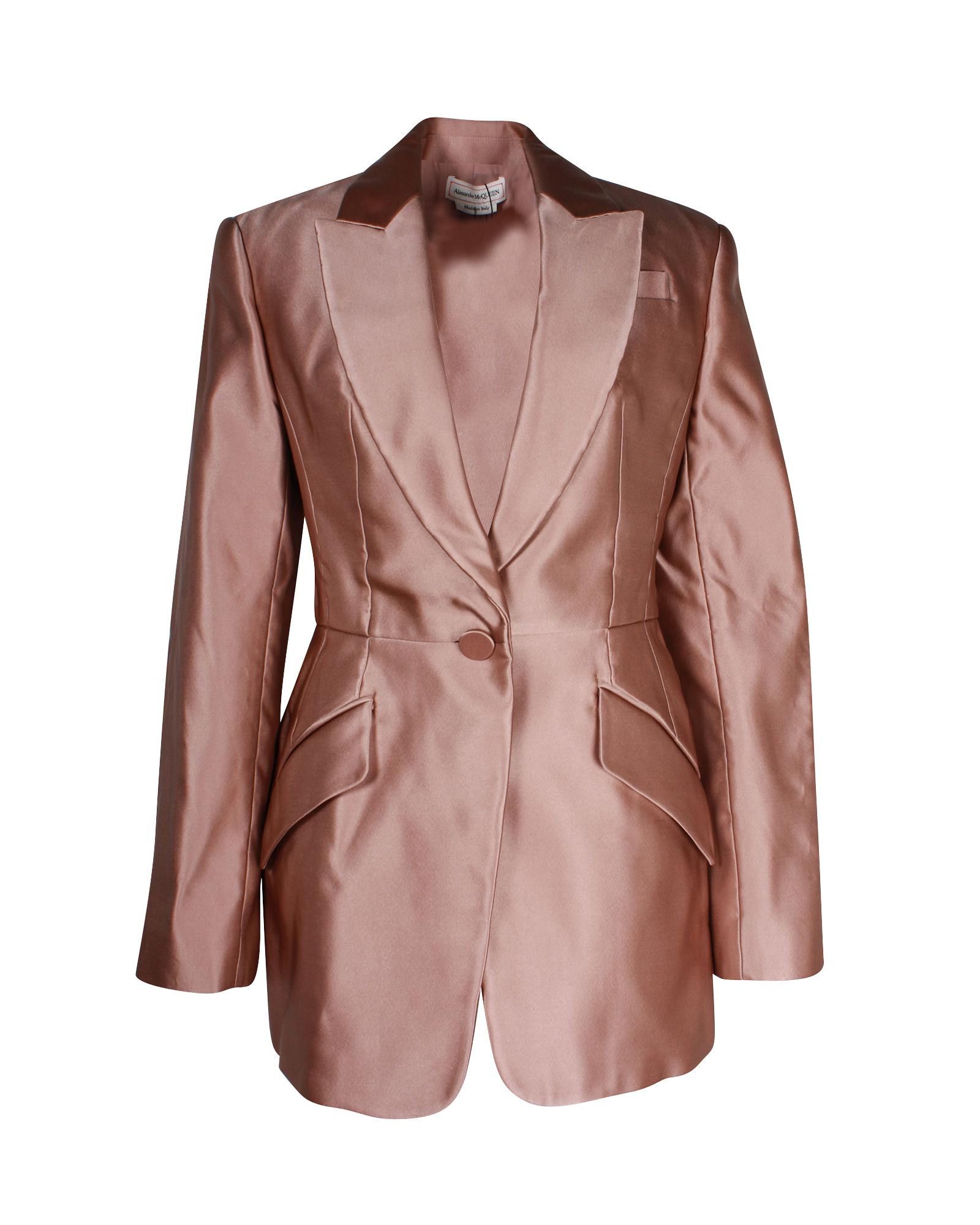 image of Alexander Mcqueen Blush Silk Double Duchess Jacket - Pleated Design in Pink, Women's (Size Medium)