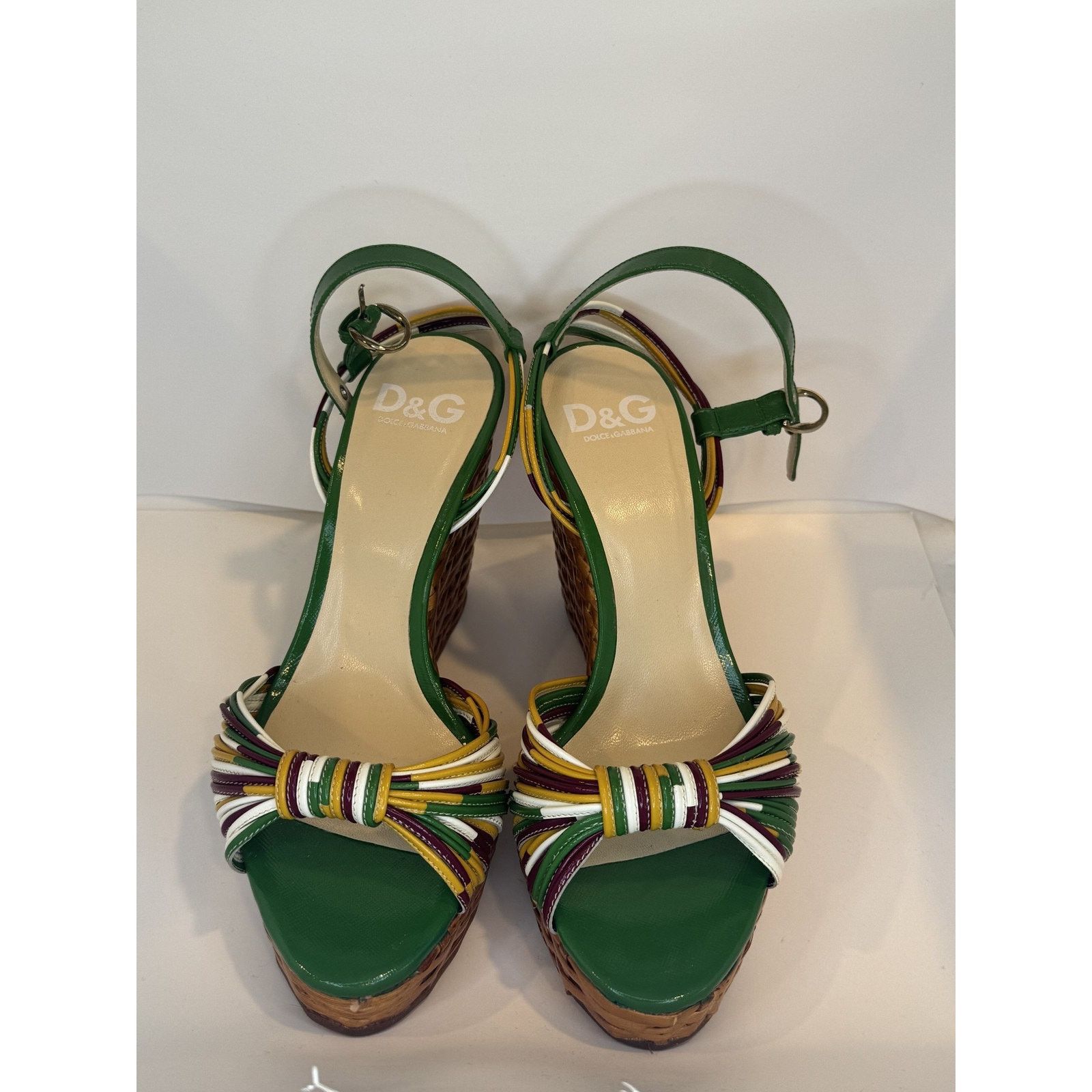 Dolce & Gabbana Dolce & Gabbana Shoes Green Wedge Sandals Raffia Multicolor Size US 8.5 / IT 38.5 - 3 Thumbnail