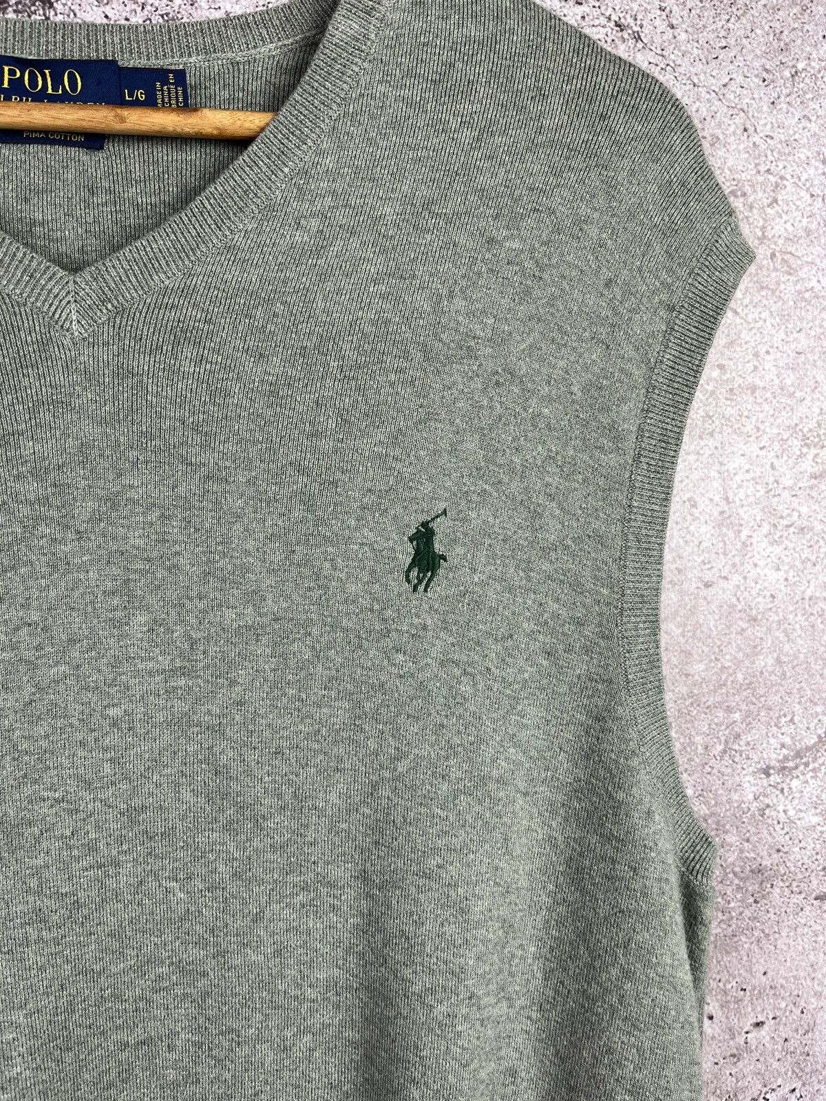 Polo Ralph Lauren Sweater Vest Green Pima Cotton V Neck Knit Classic Pony Logo Size US L / EU 52-54 / 3 - 2 Thumbnail
