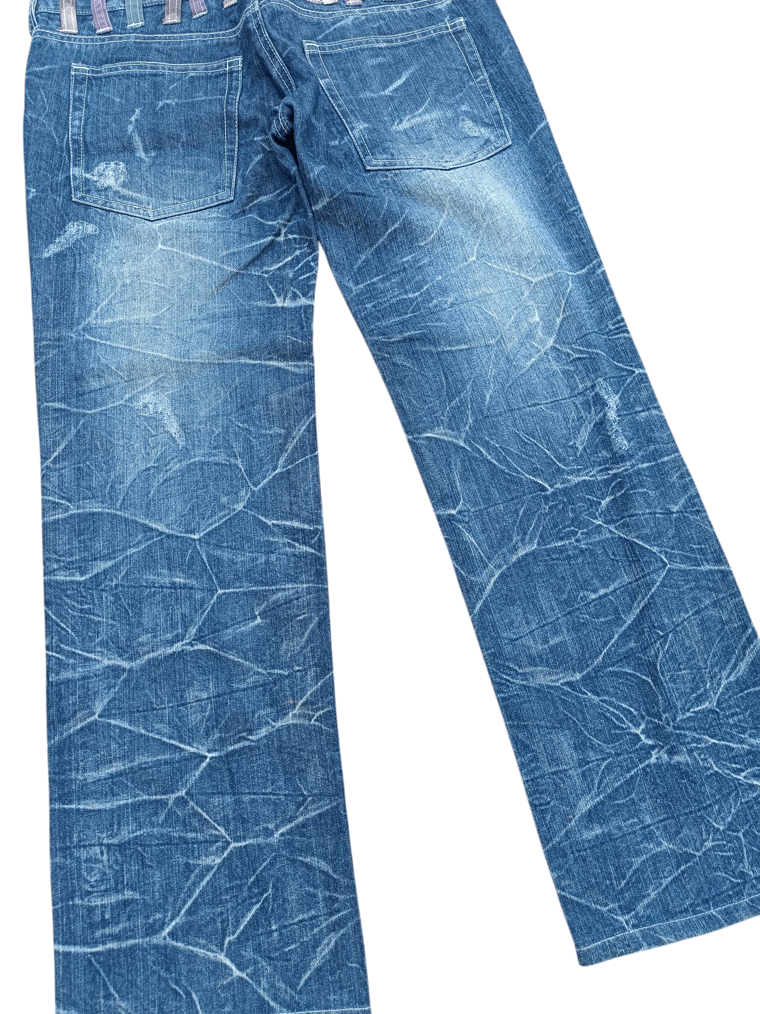Japanese Brand RARE🔥JNYLAUS DOUBlLE WAIST WHISKERS DISTRESSED DENIM Size US 31 - 14 Thumbnail