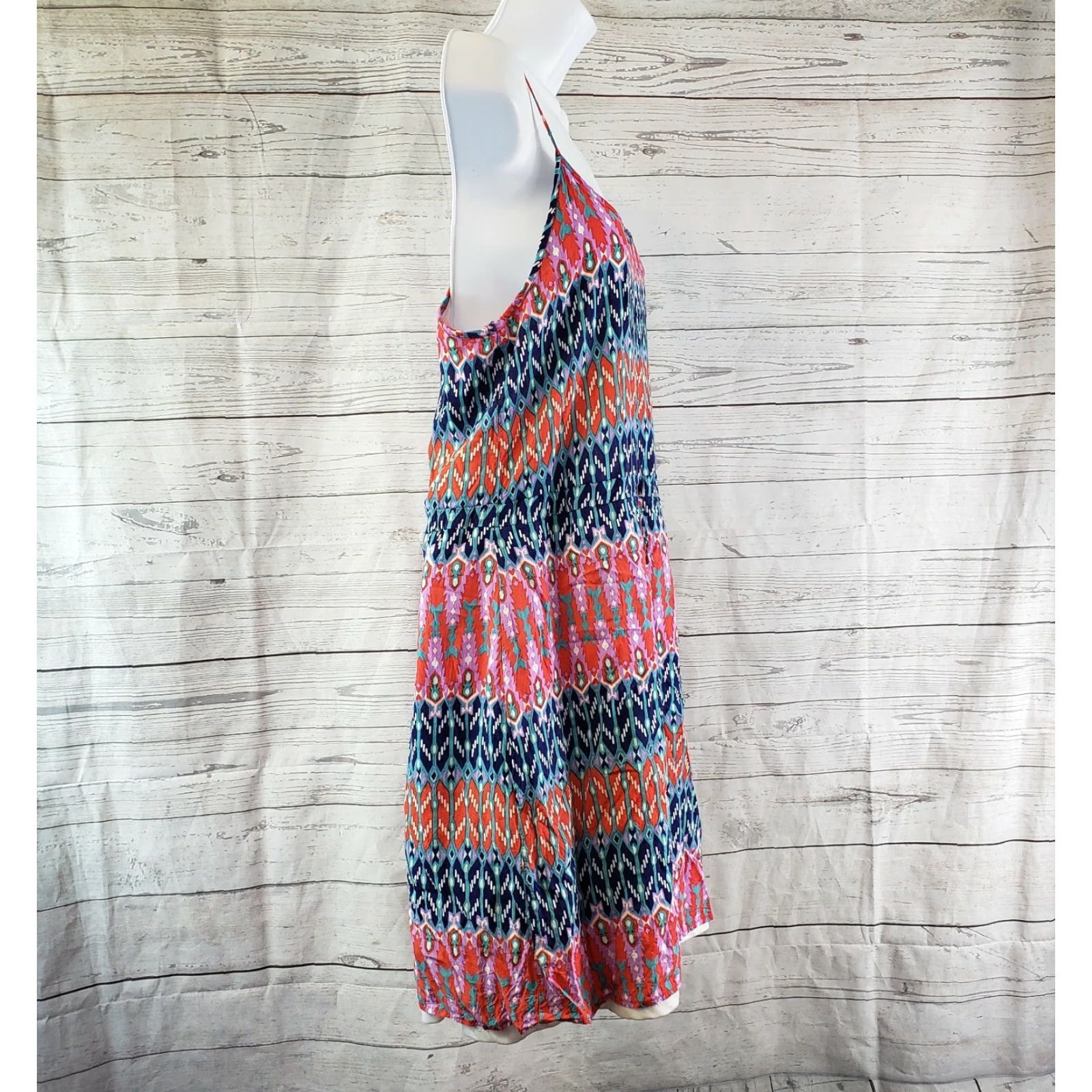Vintage VINTAGE Pixley Womens Dress Spaghetti Strap Blue Red Rayon Short 25" L Casual Shift Sleeveless Adult Womens Size L / US 10 / IT 46 - 3 Thumbnail