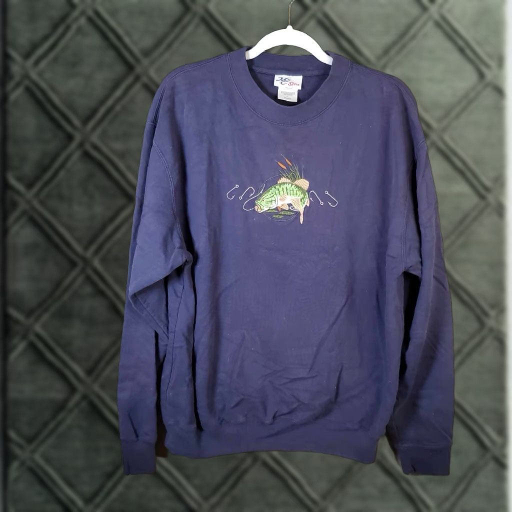 Vintage VINTAGE Bass Shirt Long Sleeve Embroidered Mens Large L Blue 90s Fish Outdoor Size US L / EU 52-54 / 3 - 1 Thumbnail
