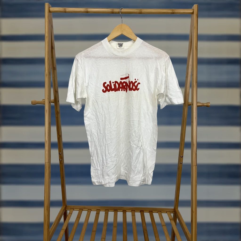 Vintage RARE VTG Solidarnosc Polish Trade Union 80s Downerwear T-Shirt Size L Mens White/Cream 80s Theme Size US L / EU 52-54 / 3 - 1 Thumbnail