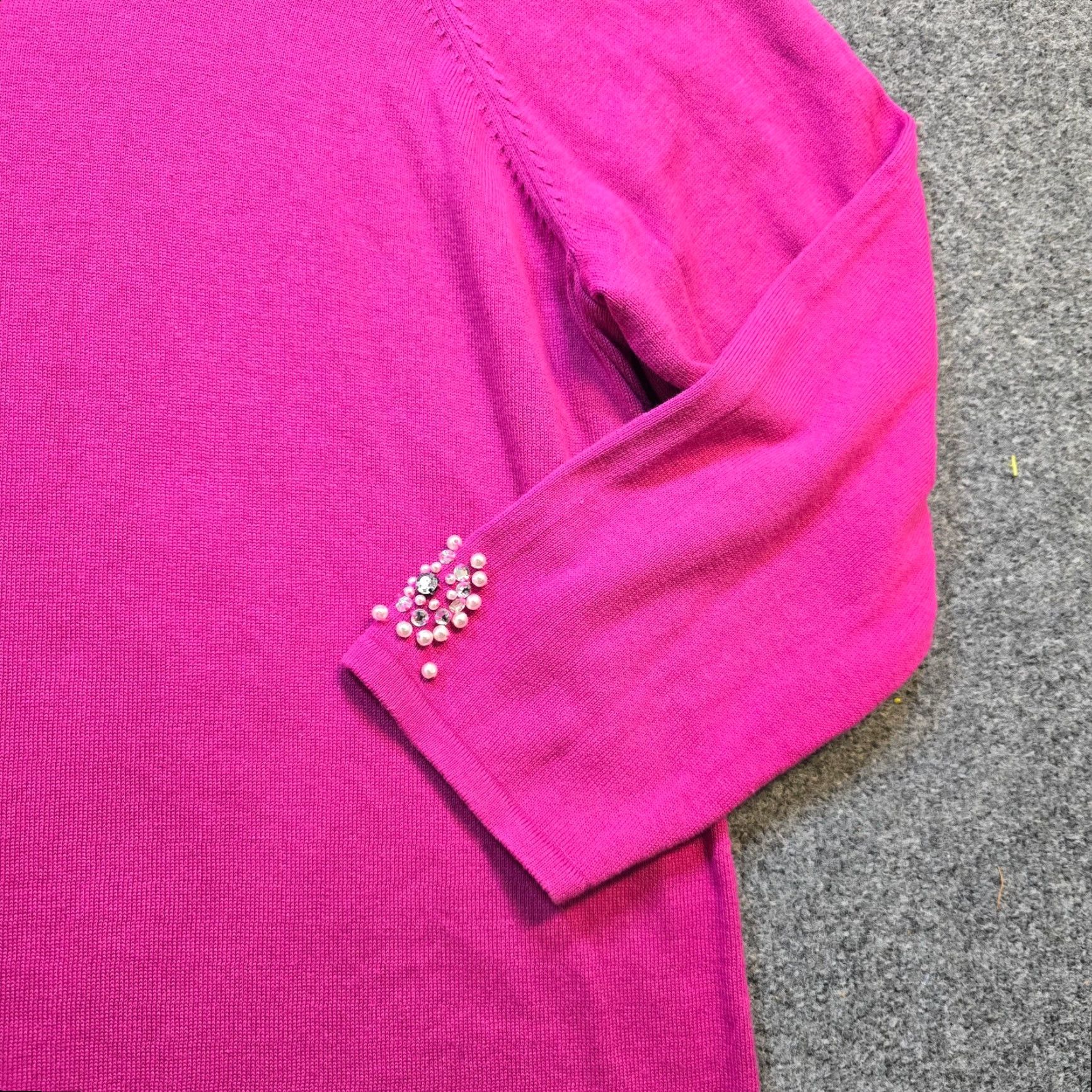 Quacker Factory VINTAGE Quacker Factory Sweater Women 3X Pink Beaded Pearl Knit Rhinestones Casual Size XXL / US 16-18 / IT 52-54 - 3 Thumbnail