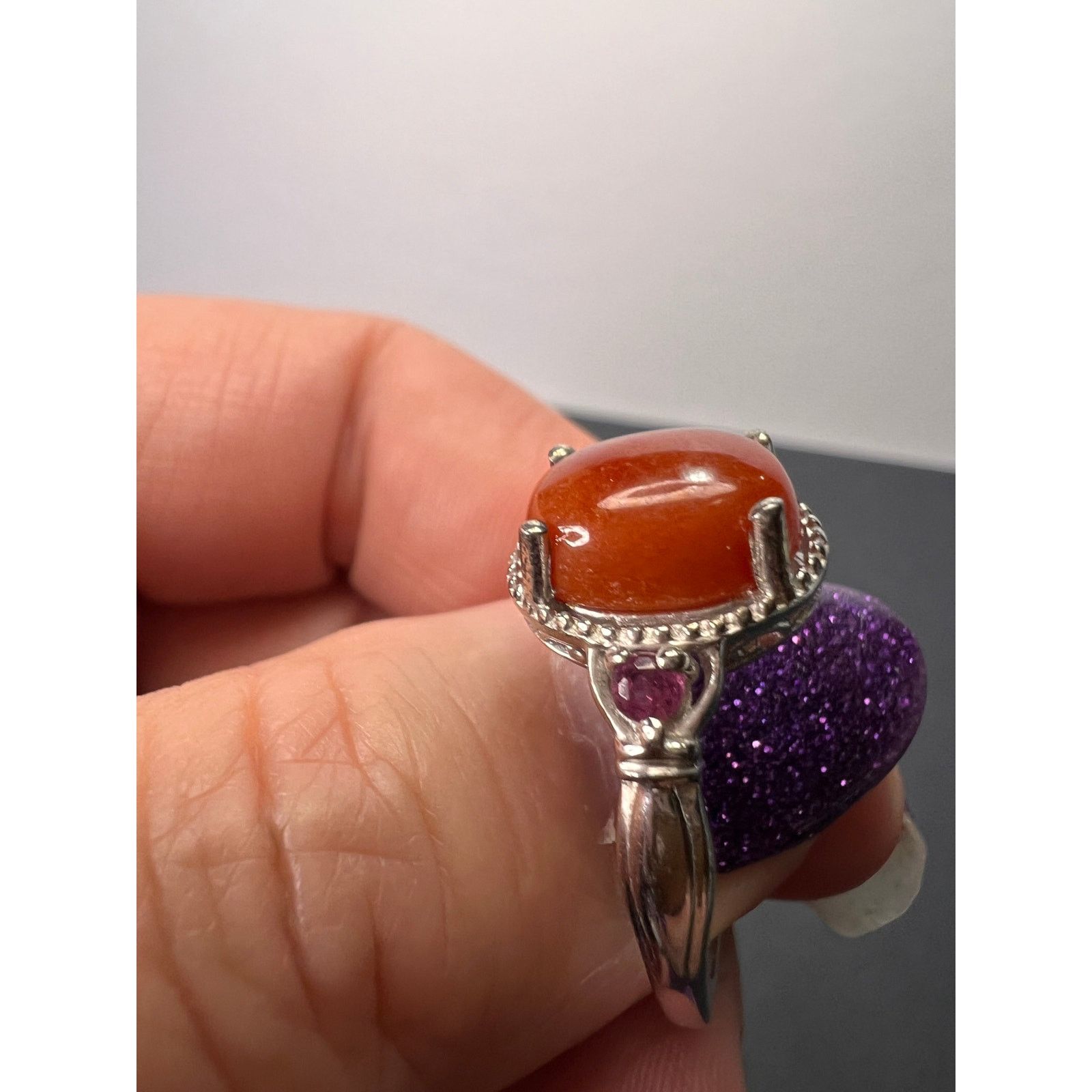 Other Red Jade and grape rhodolite garnet sterling silver ring Size ONE SIZE - 5 Thumbnail