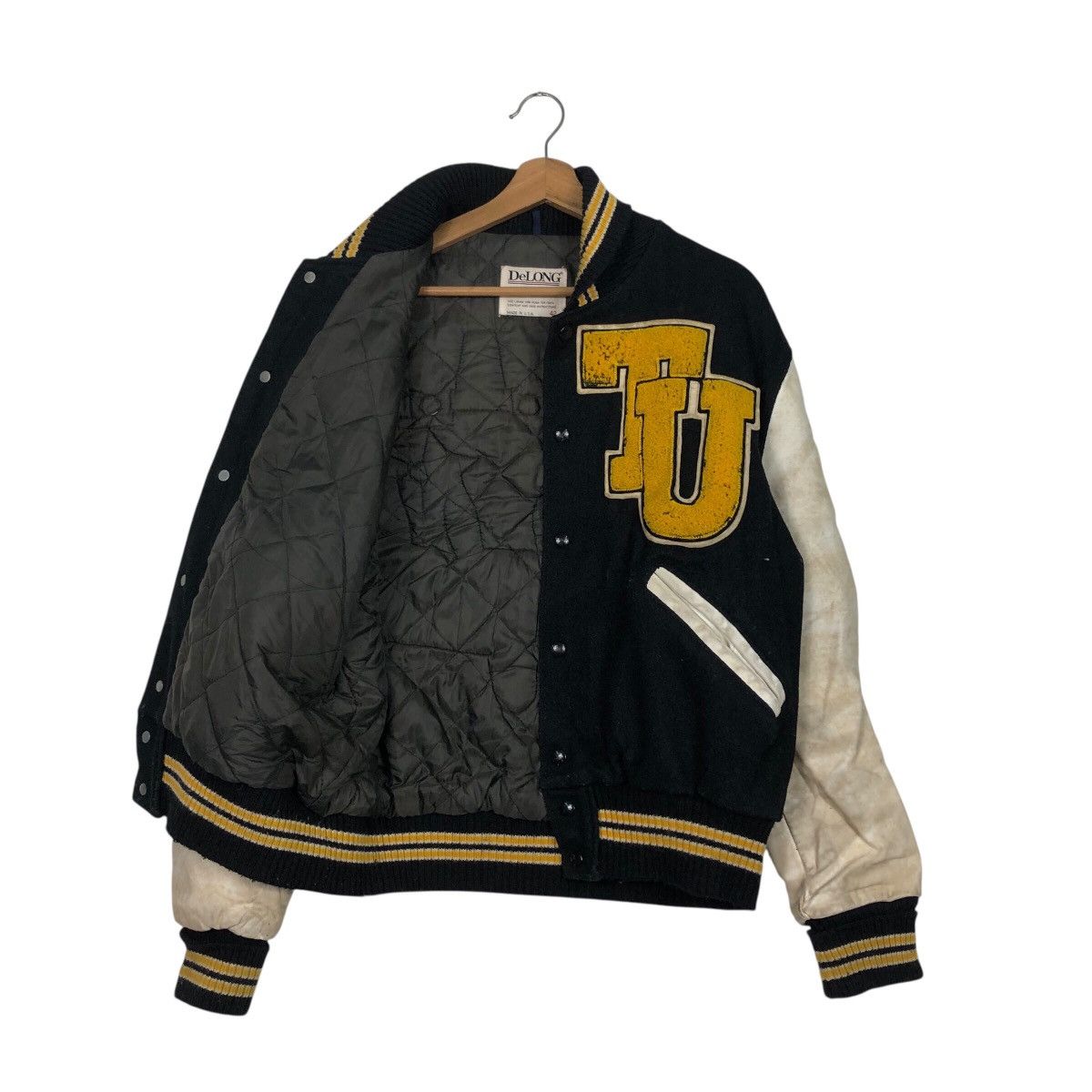 Delong 📌Vintage Varsity Leather Jacket Delon Big Logo Embroidered Size US M / EU 48-50 / 2 - 14 Thumbnail